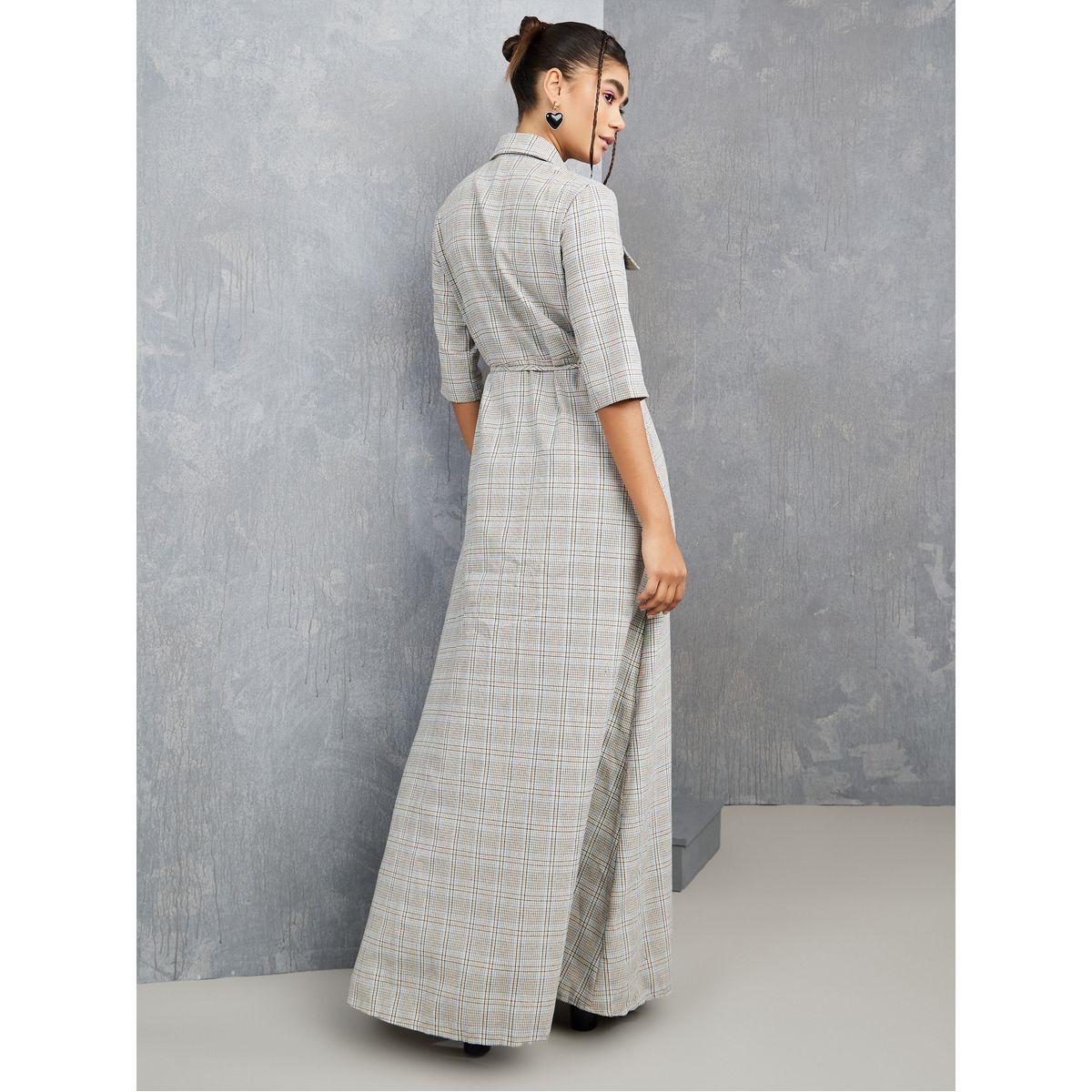 Styli Checked Front Flap Pocket Button Down Maxi Dress-women-clothing-dresses-image-4