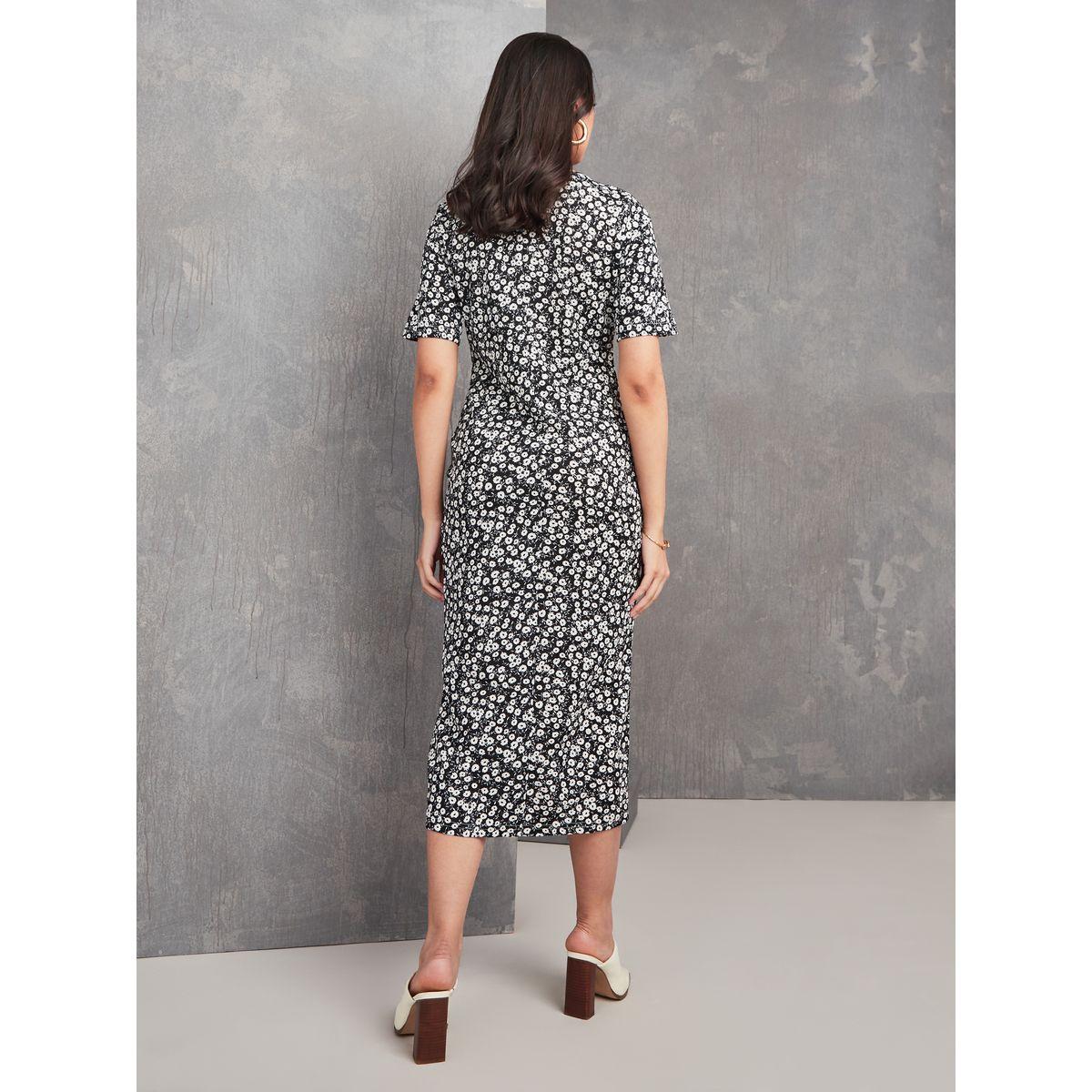 Styli Ditsy Print Button Detail Midi Dress with Front Slit-women-clothing-dresses-image-5