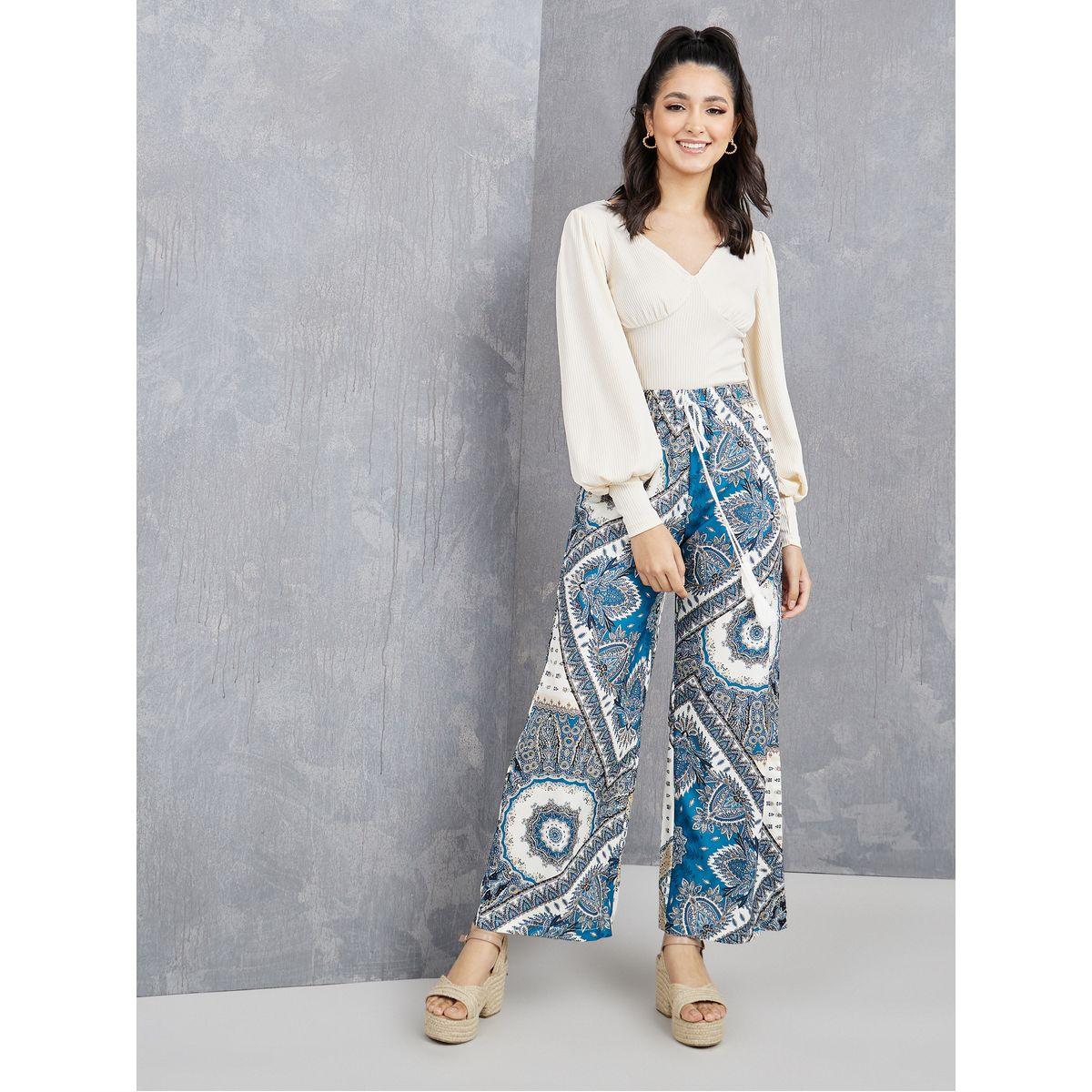 Styli Paisley Print Tie Front Wide Leg Pants-women-clothing-bottoms-trousers-image-1