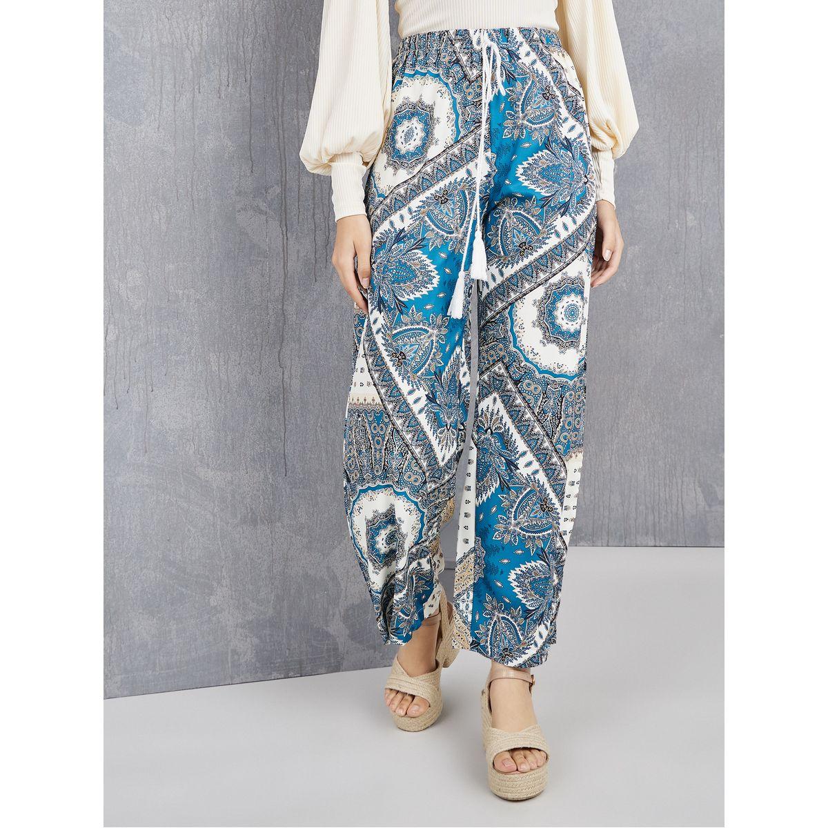 Styli Paisley Print Tie Front Wide Leg Pants-women-clothing-bottoms-trousers-image-2