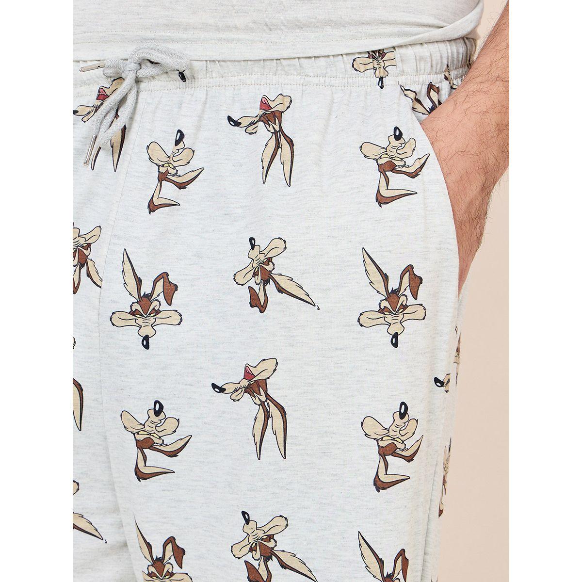Styli Unwind Coyote Character Print T-shirt and AOP Straight Pyjama Sets-men-clothing-nightwear-sets-image-5
