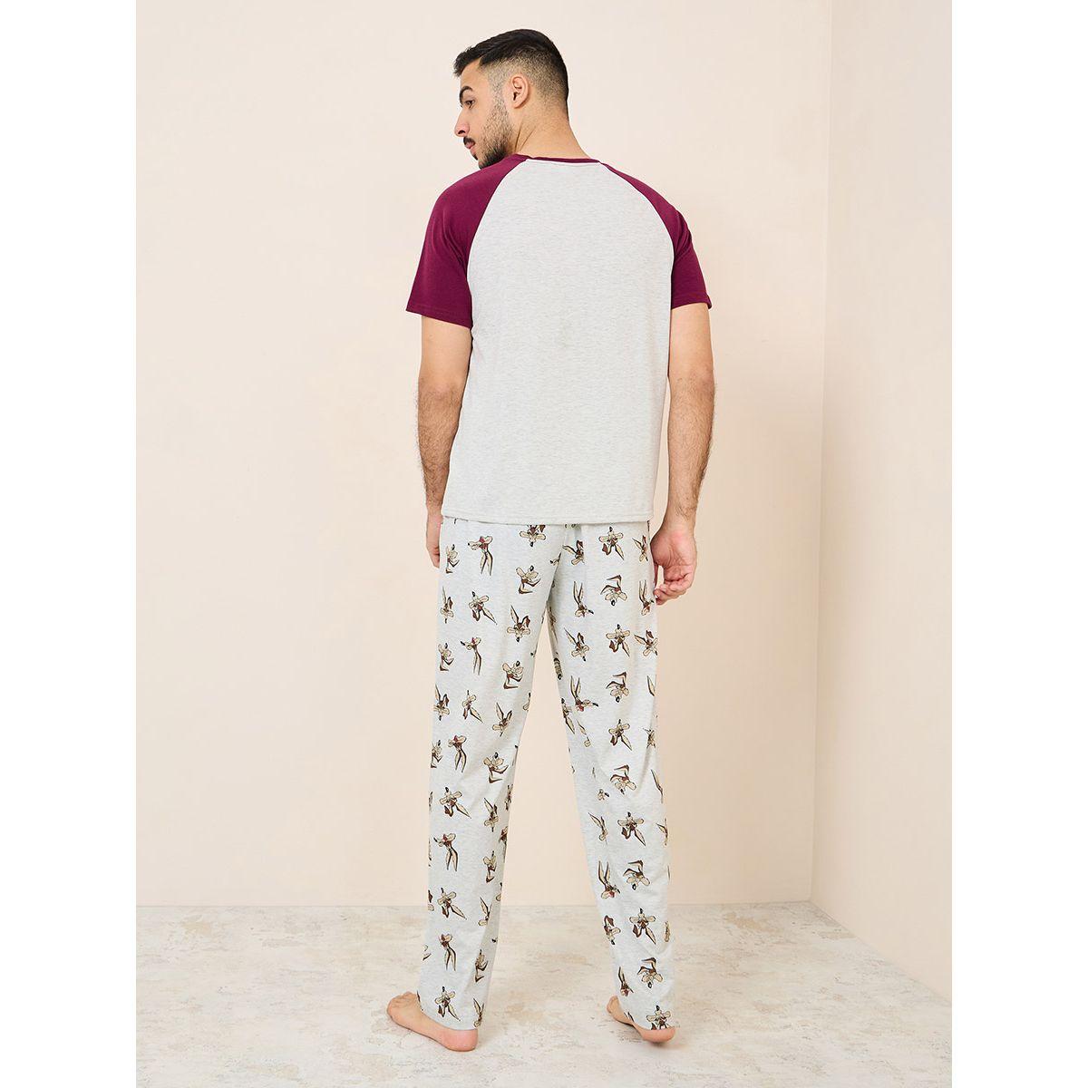 Styli Unwind Coyote Character Print T-shirt and AOP Straight Pyjama Sets-men-clothing-nightwear-sets-image-6