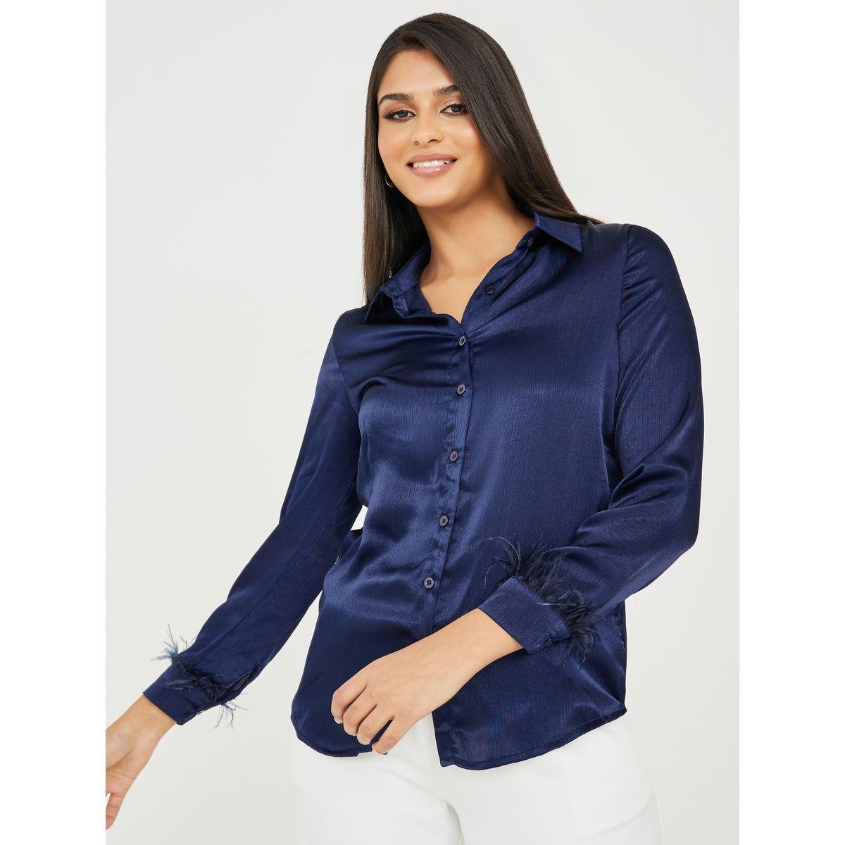 بلوزة كاجوال مزينة بريش صناعي-women-clothing-shirtsandblouses-shirts-image-3