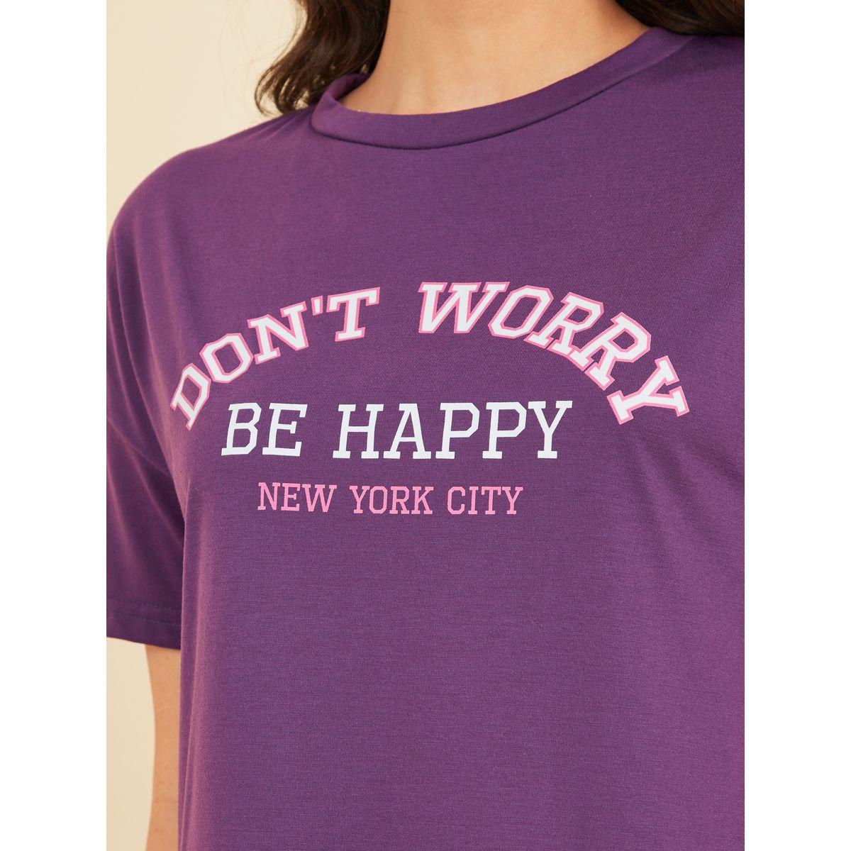 Styli Unwind Don't Worry, Be Happy Slogan Print Sleep T-shirt Midi Dress-women-clothing-nightwear-nighties-image-3