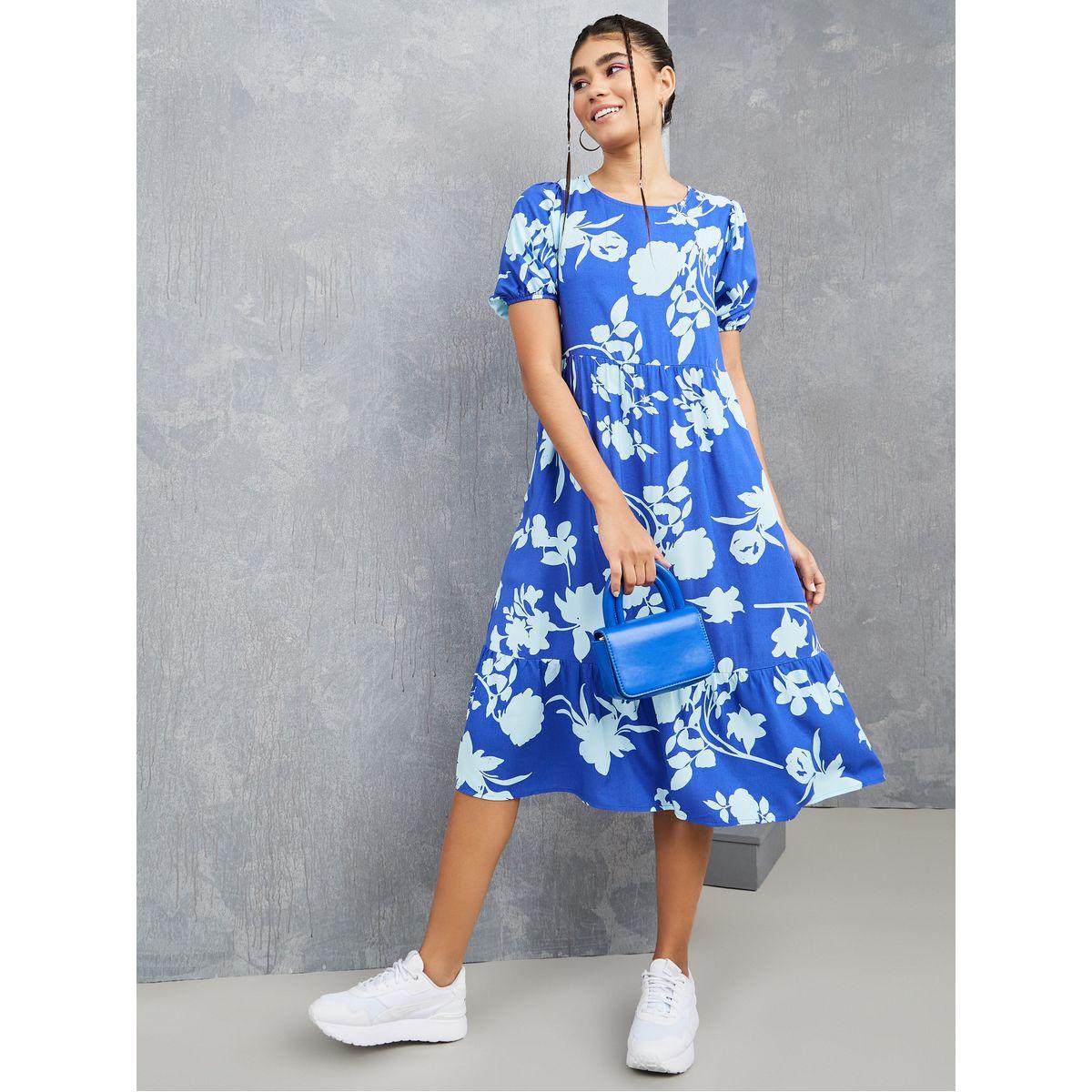 Styli Short Sleeves Floral Print Ruffle Hem Midi Dress-women-clothing-dresses-image-1