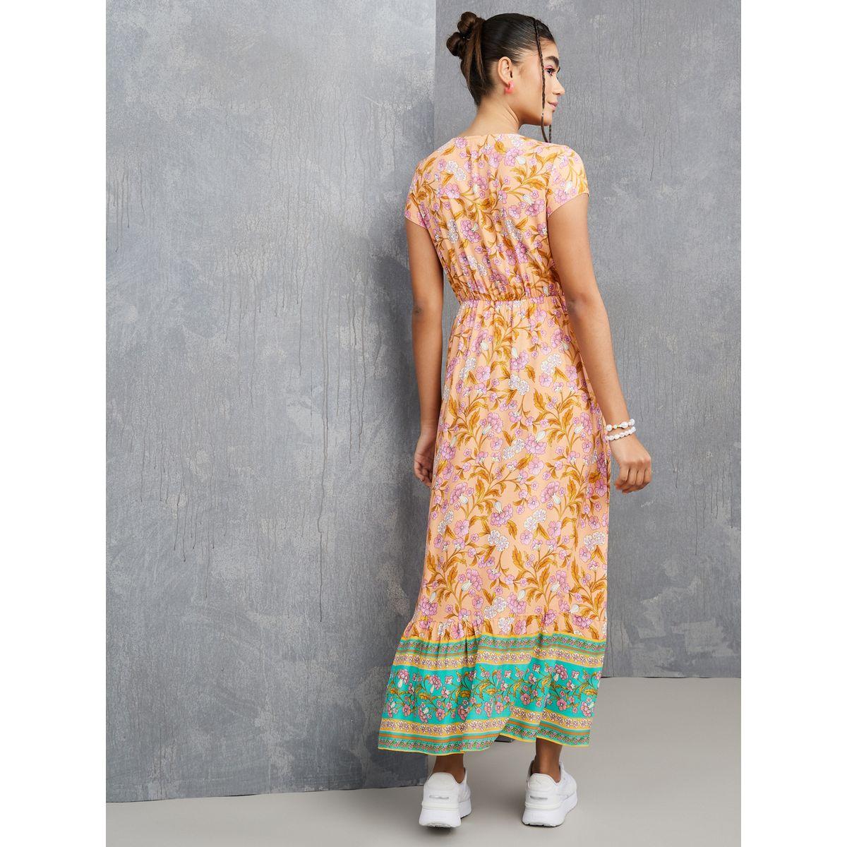 Styli Short Sleeves V Neck Bohemian Ruffle Hem Midi Dress-women-clothing-dresses-image-4