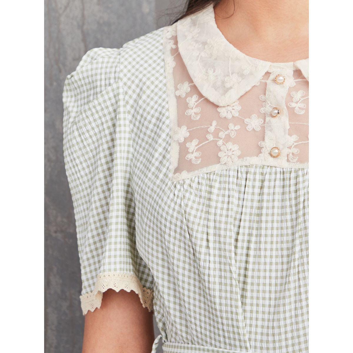 Styli Mesh Peter Pan Collar Checked Maxi Dress-women-clothing-dresses-image-3