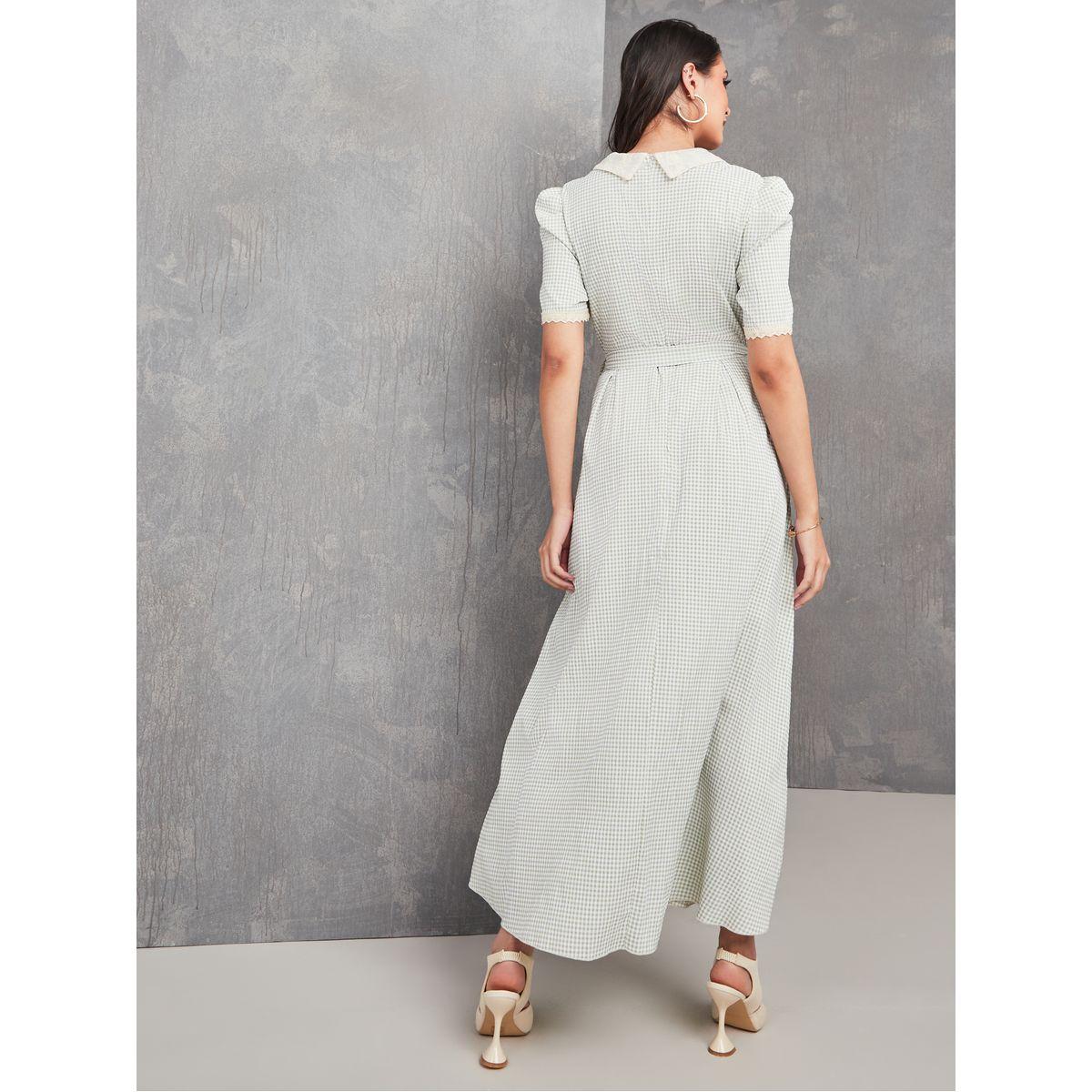 Styli Mesh Peter Pan Collar Checked Maxi Dress-women-clothing-dresses-image-4