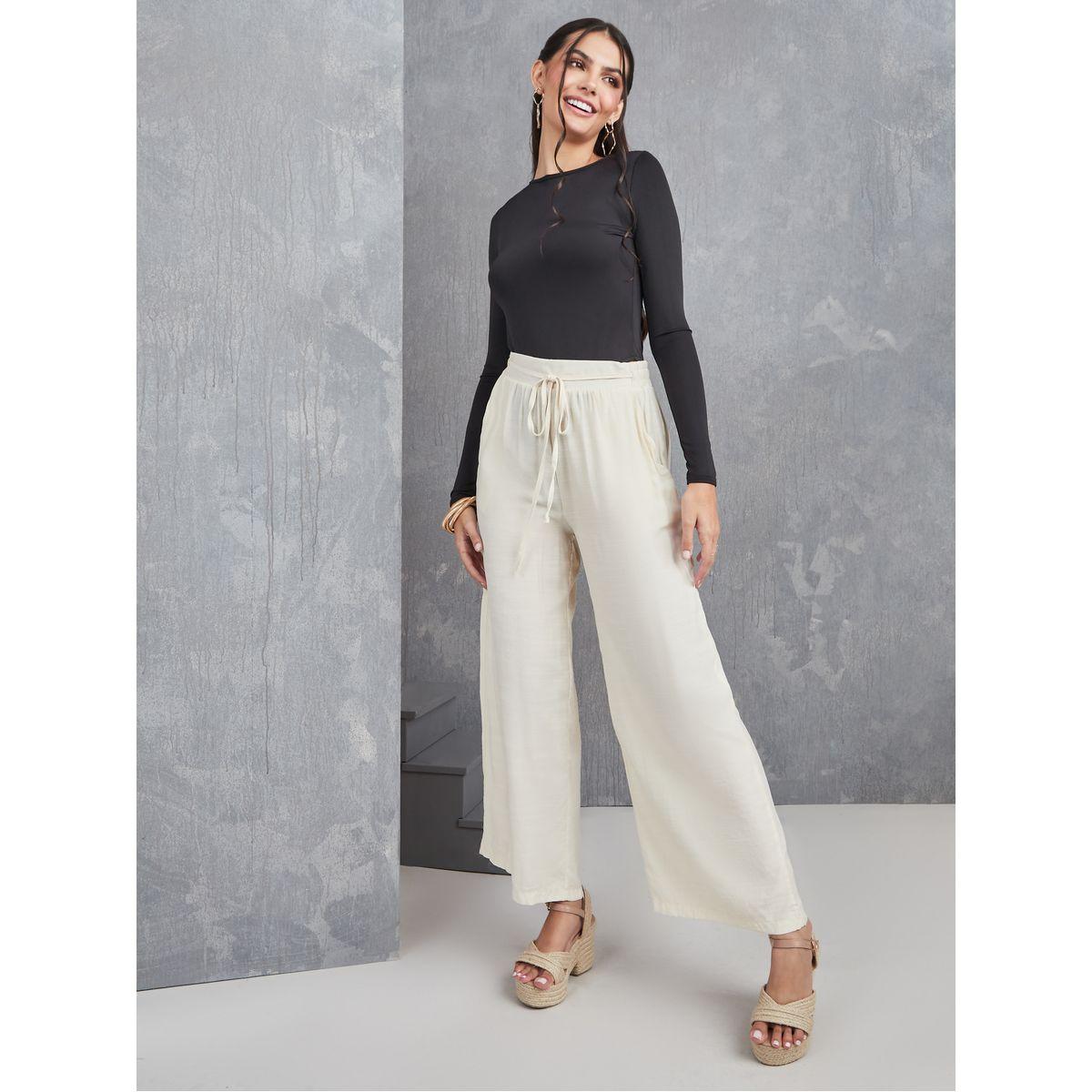 Styli Solid Wide Leg Tie Front Pants-women-clothing-bottoms-trousers-image-2