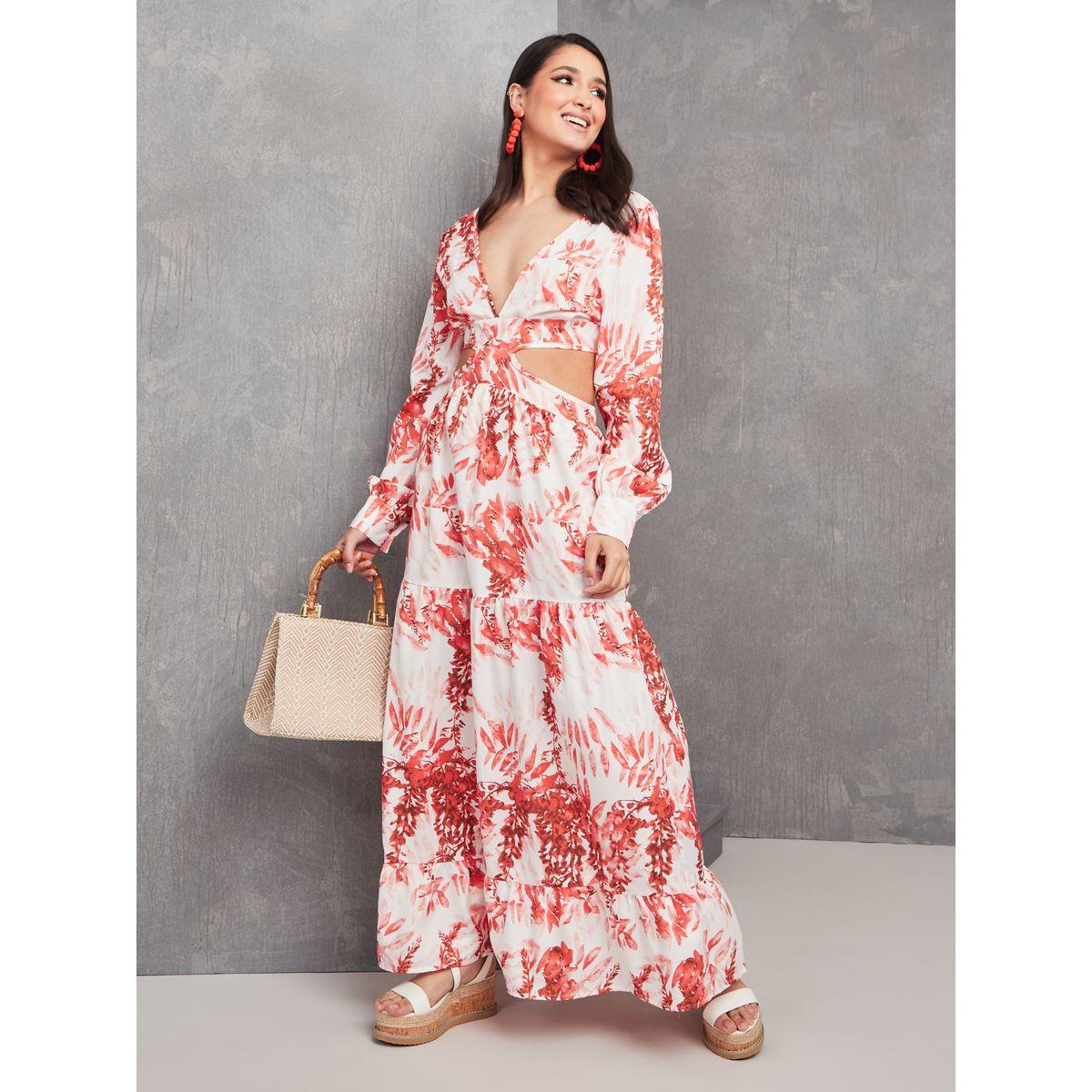 Styli Cut-Out Waist Plunge Neck A-Line Maxi Dress-women-clothing-dresses-image-1