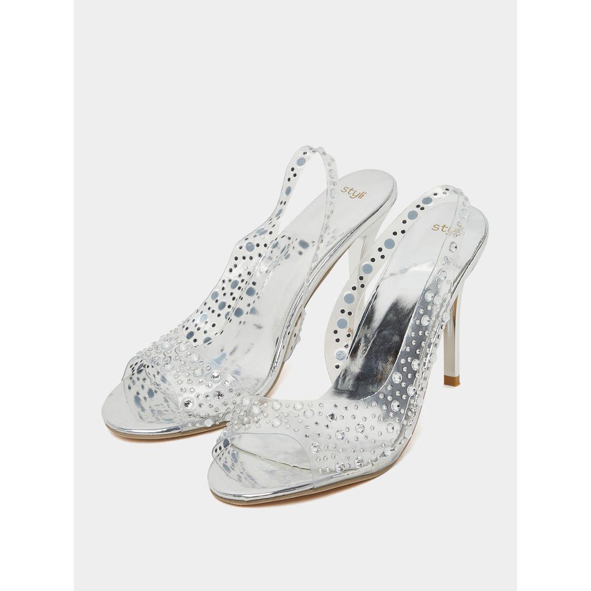 Styli Crystal Stud Clear Strap Sling Back Sandal with Stilettos Heels -women-shoes-heels-image-3