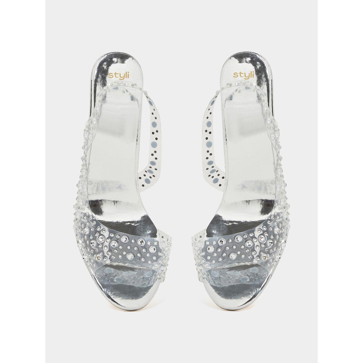 Styli Crystal Stud Clear Strap Sling Back Sandal with Stilettos Heels -women-shoes-heels-image-6