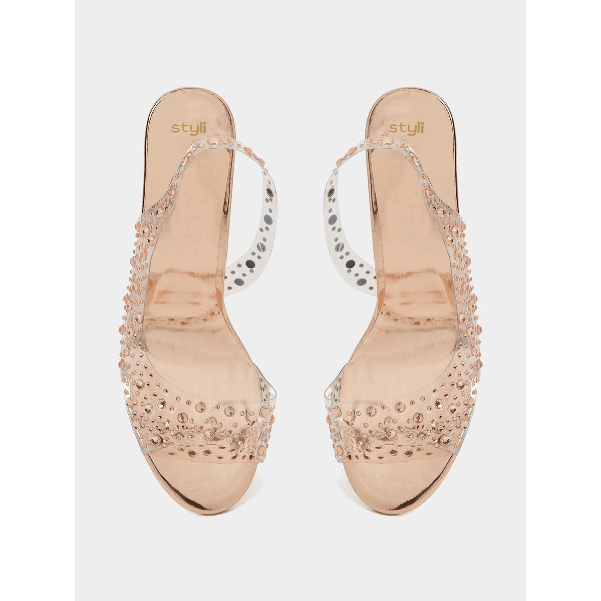 Styli Crystal Stud Clear Strap Sling Back Sandal with Stilettos Heels -women-shoes-heels-image-6