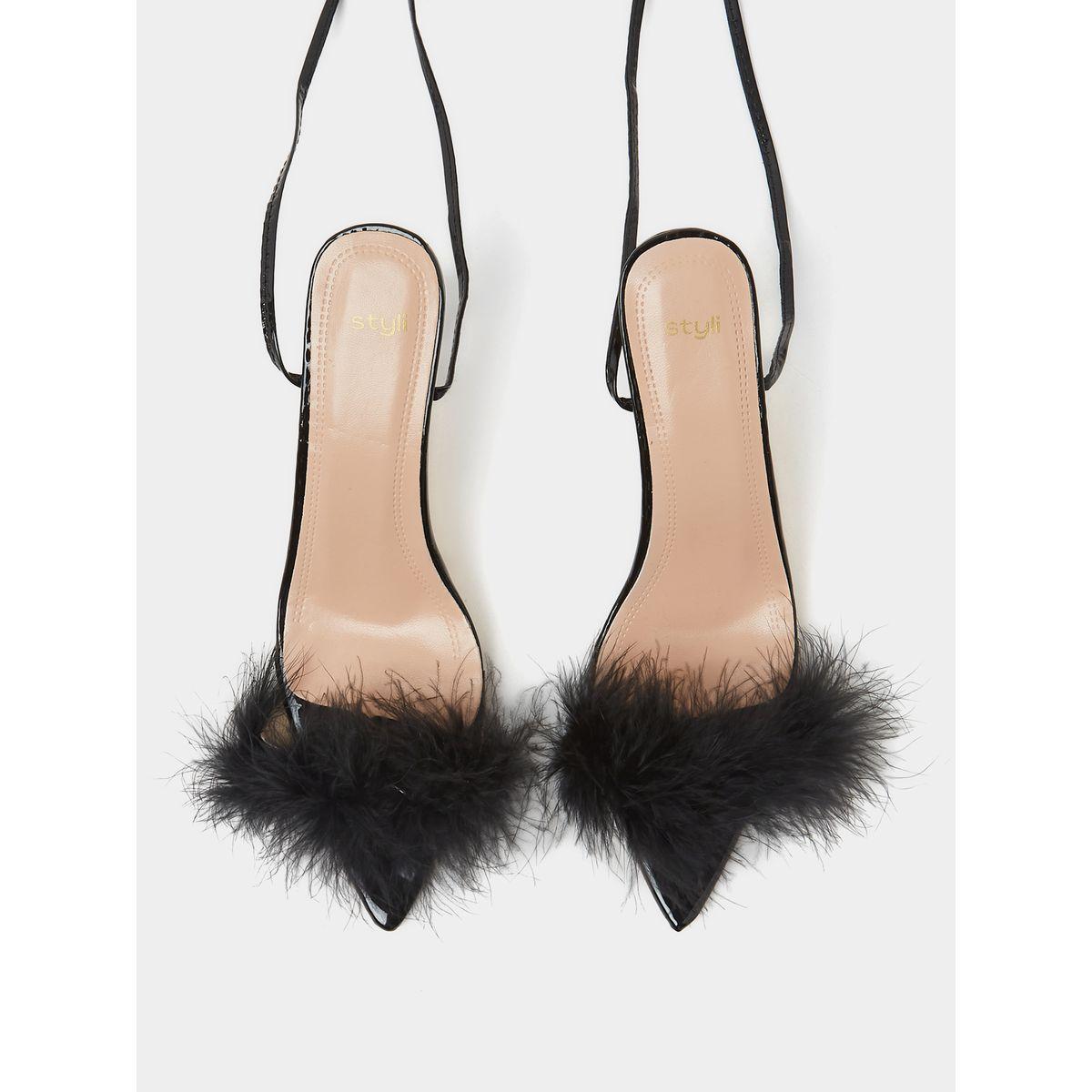 Styli Faux Feather Strap Stiletto Sandals-women-shoes-heels-image-5