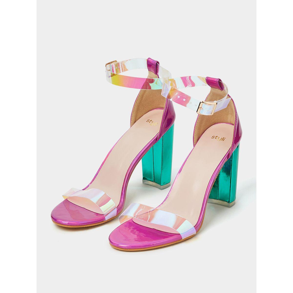 Styli Iridescent Strap Block Heel Sandals-women-shoes-heels-image-2