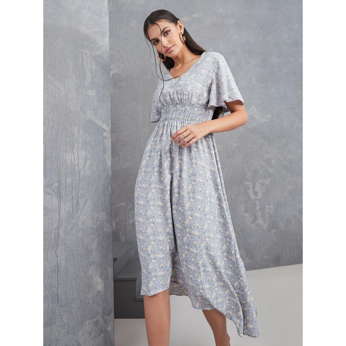 Styli Ditsy Print Asymmetric Hem A-Line Midi Dress-women-clothing-dresses-image-2