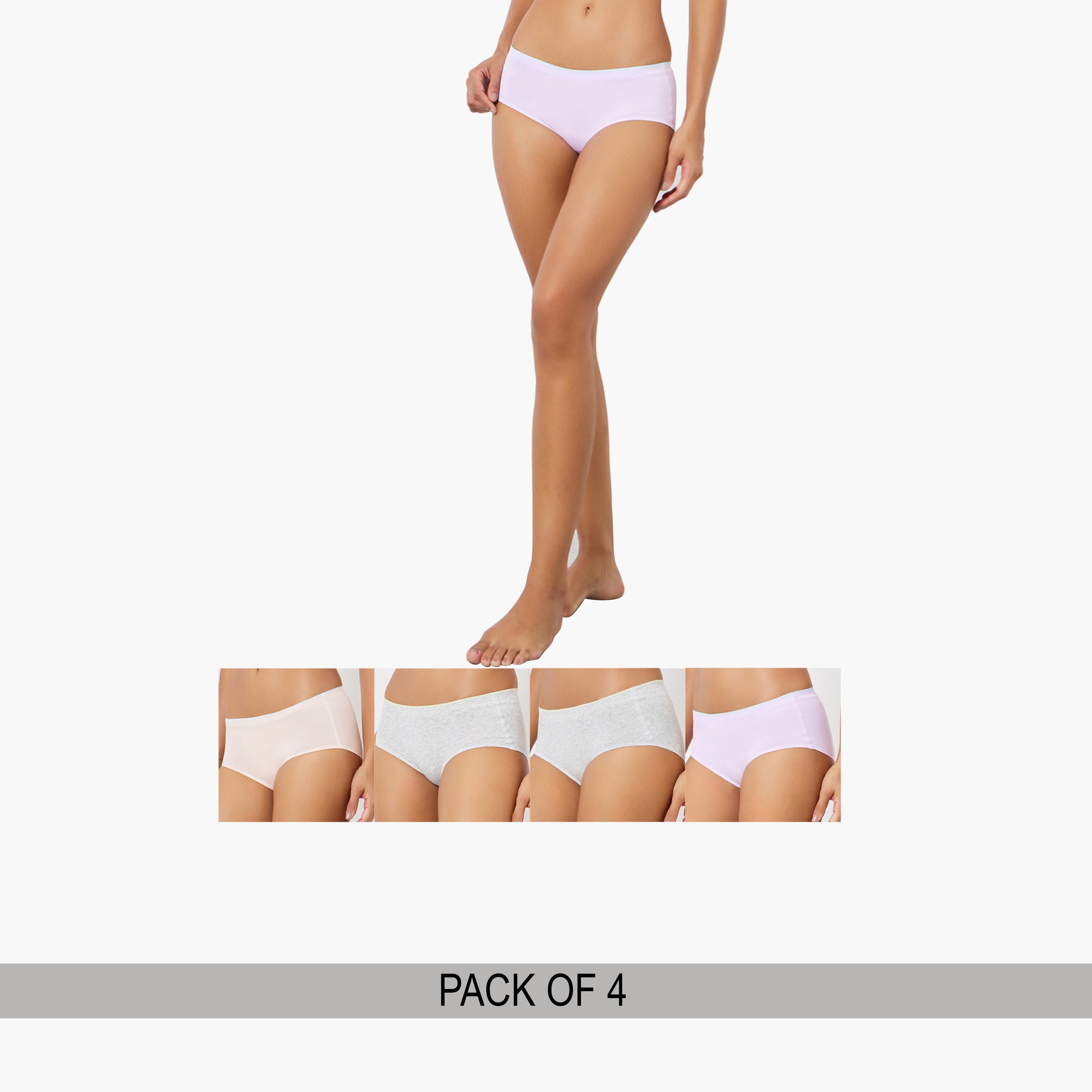 ستايلي - عبوة من 4 شورتات قطنية مطاطية مع حواف ملونة-women-clothing-lingerie-panties-image-1