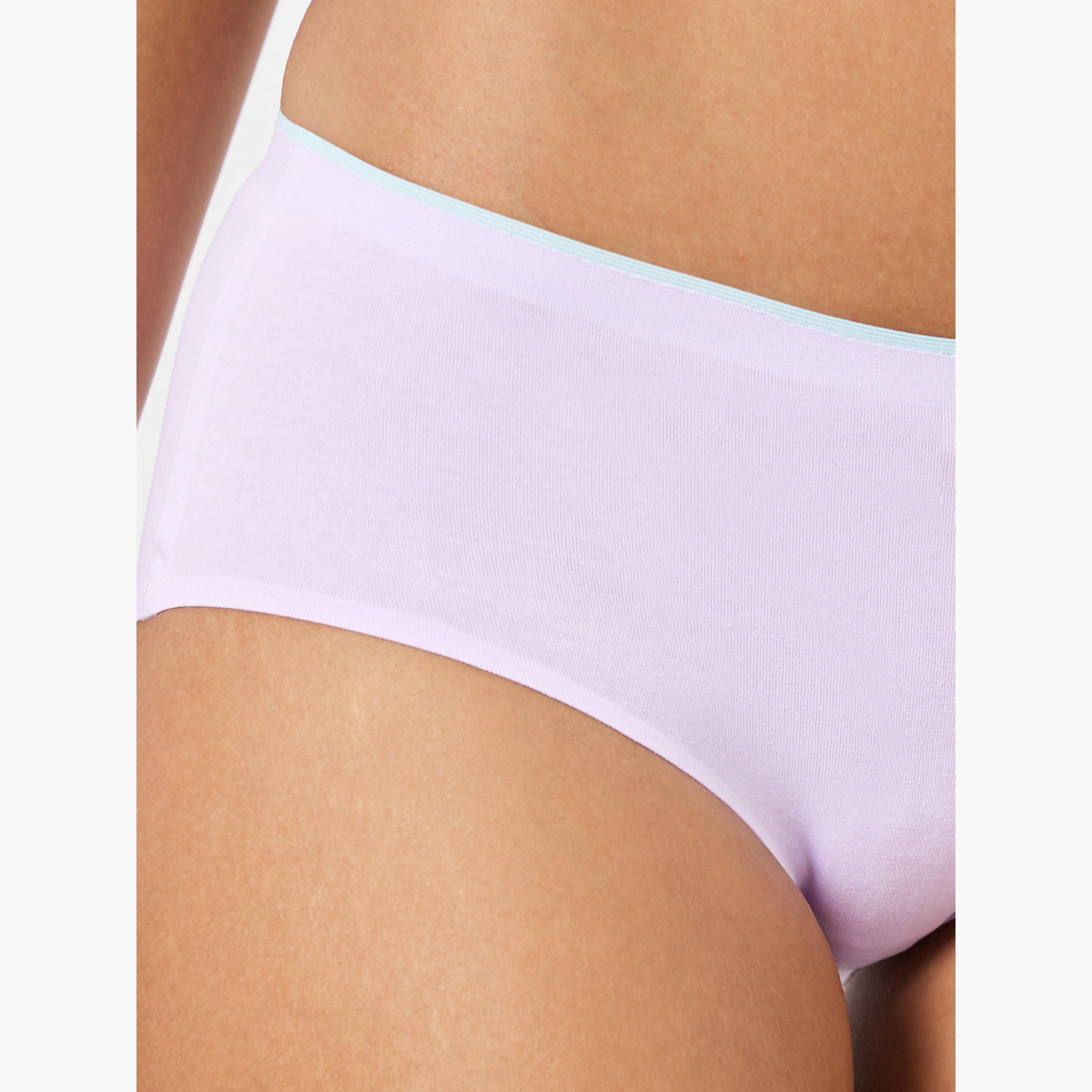 ستايلي - عبوة من 4 شورتات قطنية مطاطية مع حواف ملونة-women-clothing-lingerie-panties-image-4