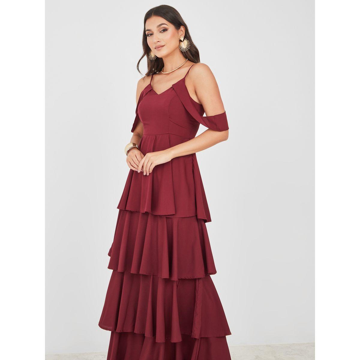Styli Cold Shoulder Sleeve Layered Maxi Dress-women-clothing-dresses-image-2