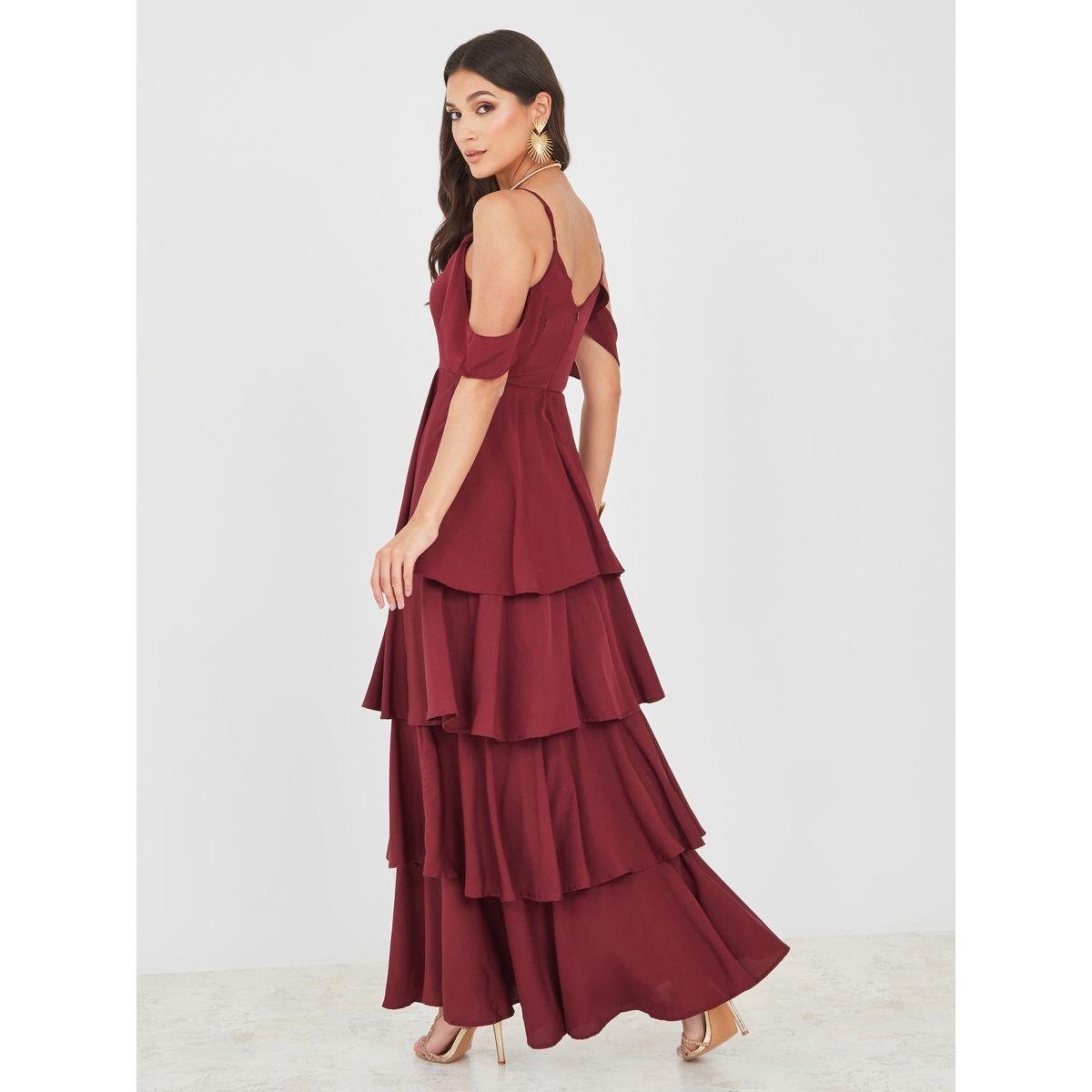Styli Cold Shoulder Sleeve Layered Maxi Dress-women-clothing-dresses-image-4
