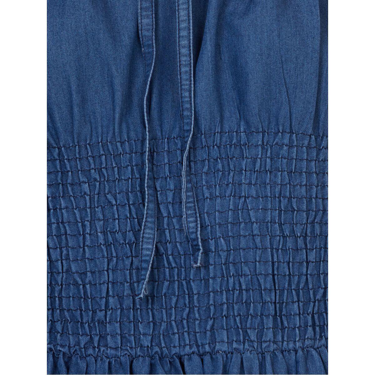 Styli Denim Shirred Tiered Knee Length Dress-women-clothing-dresses-image-3