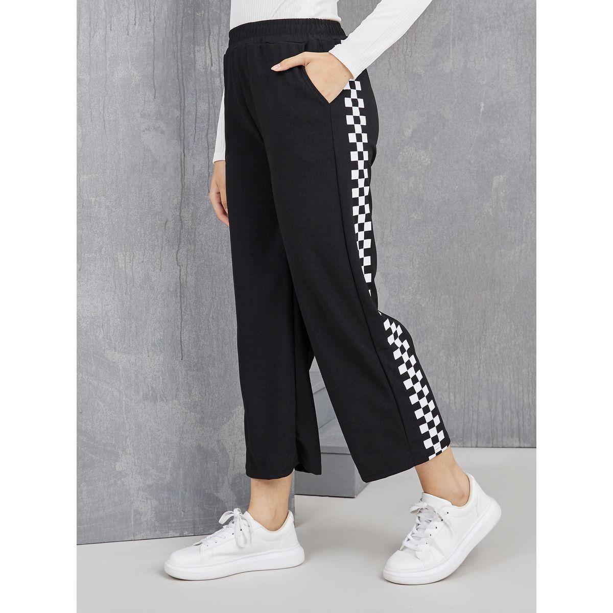 Styli Side Checked Tape Wide Leg Joggers-women-clothing-bottoms-joggers-image-1