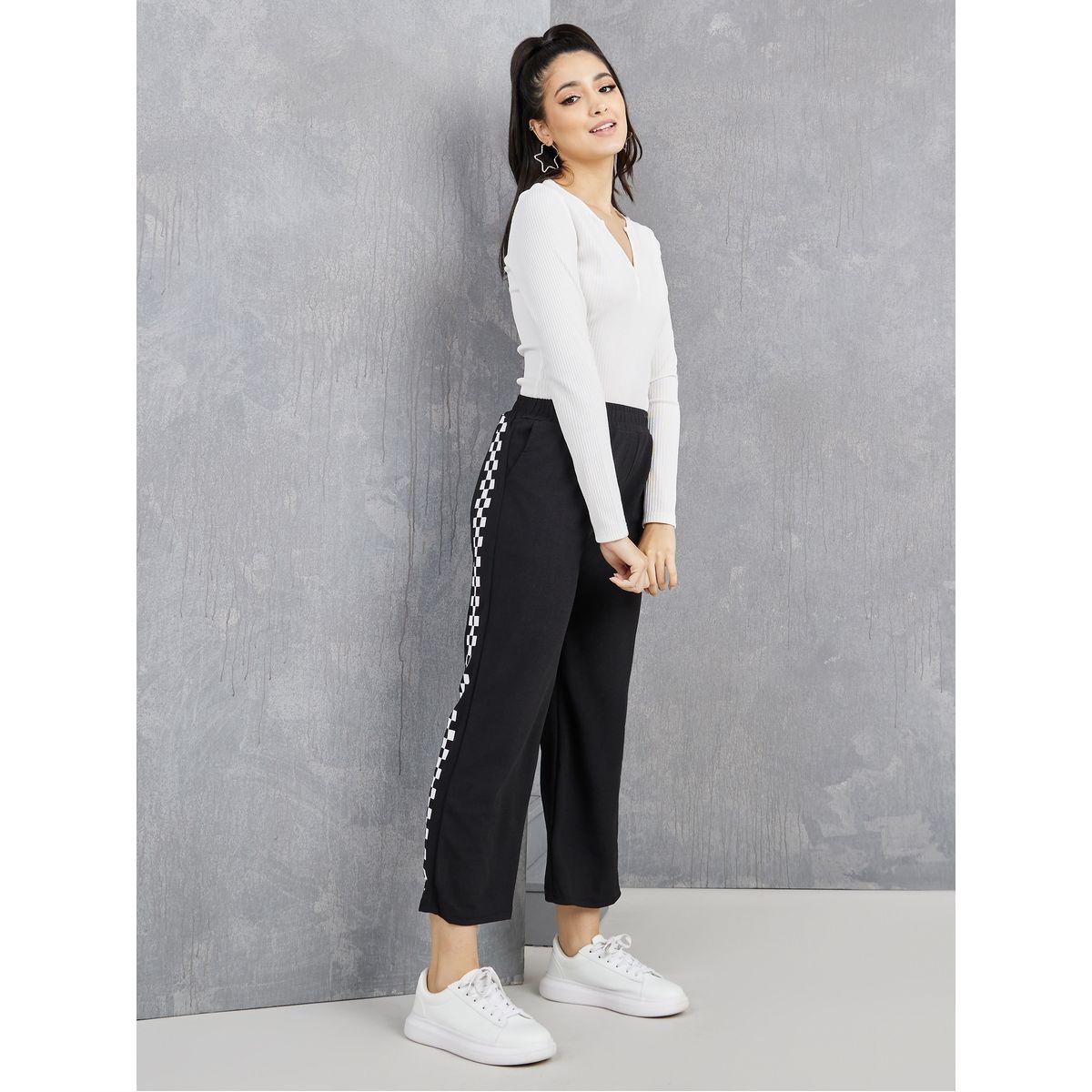 Styli Side Checked Tape Wide Leg Joggers-women-clothing-bottoms-joggers-image-2