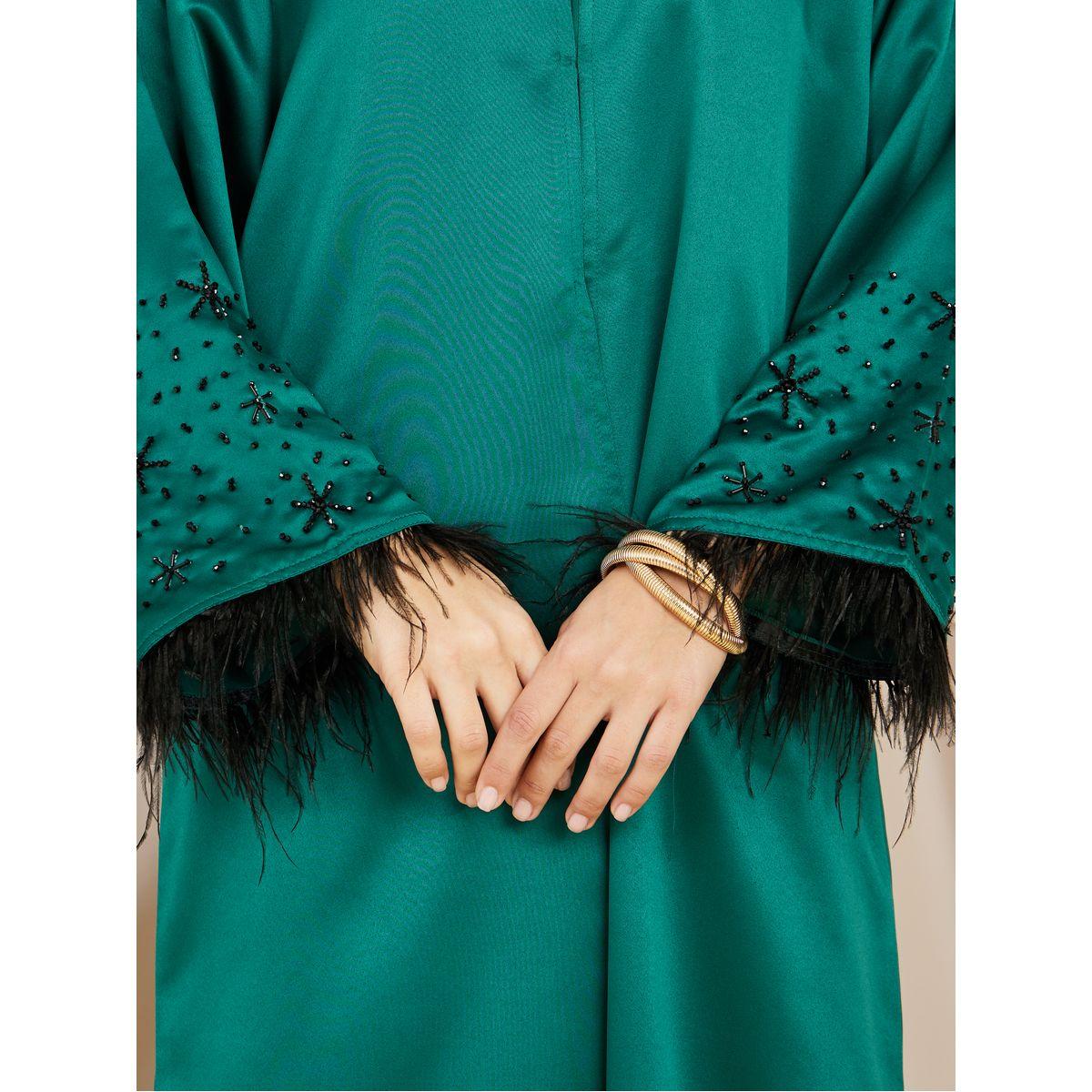 Styli Faux Feather Trim Abaya with Embellished Sleeve-women-arabicclothing-abayas-image-3
