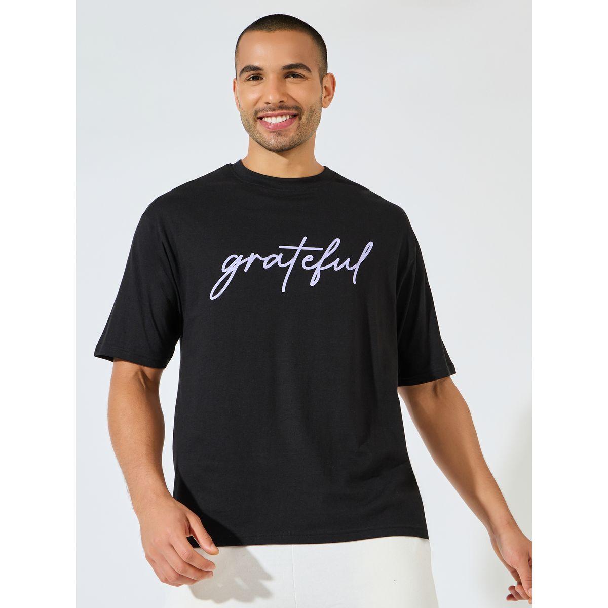 Styli Oversized Grateful Text Print T-Shirt-men-clothing-tshirtsandpolos-tshirts-image-1