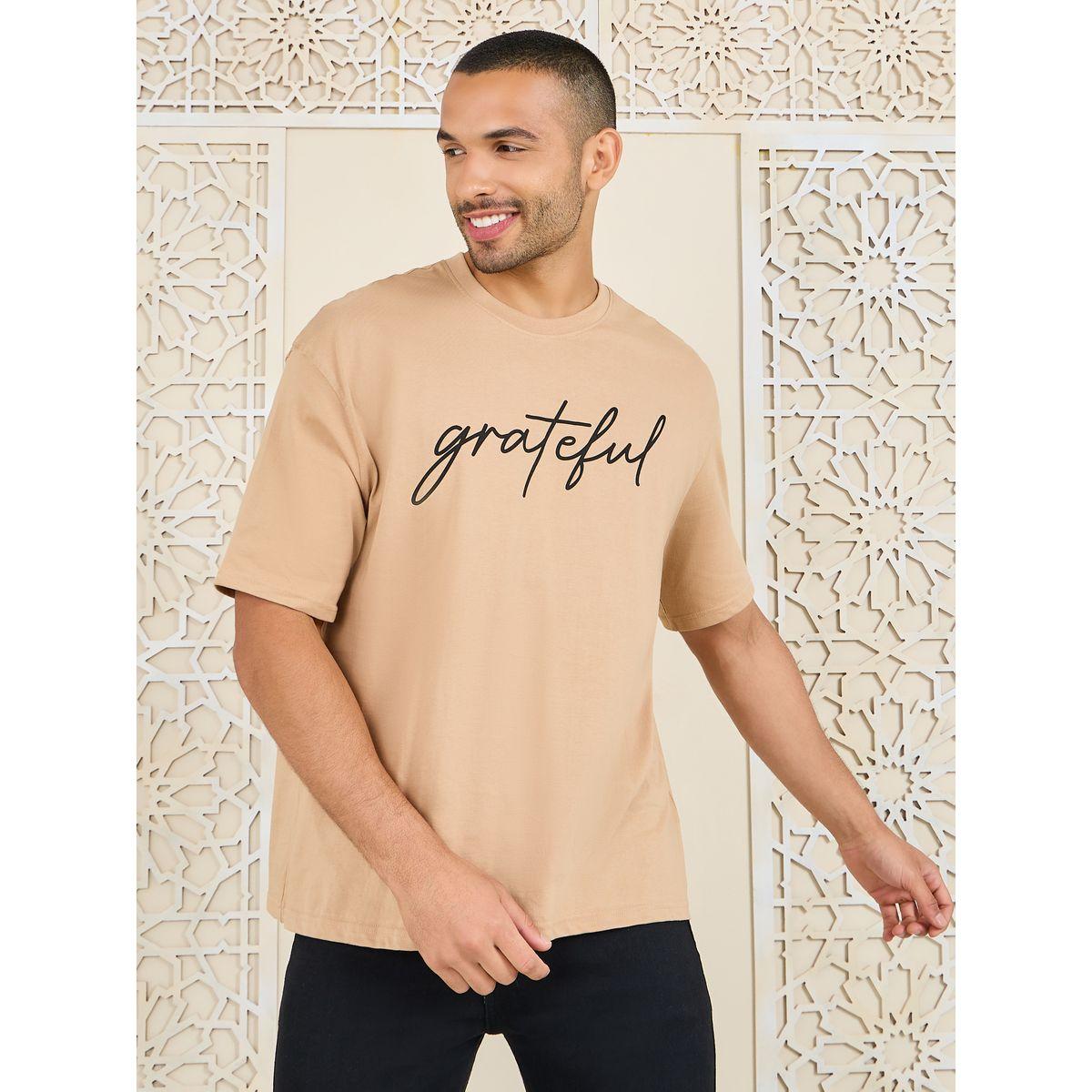 Styli Oversized Grateful Chest Text Print T-Shirt-men-clothing-tshirtsandpolos-tshirts-image-1