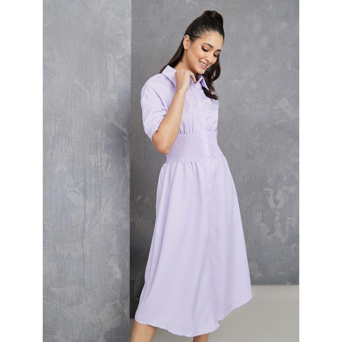 Styli Shirred Waistband Detail Shirt Midi Dress-women-clothing-dresses-image-1