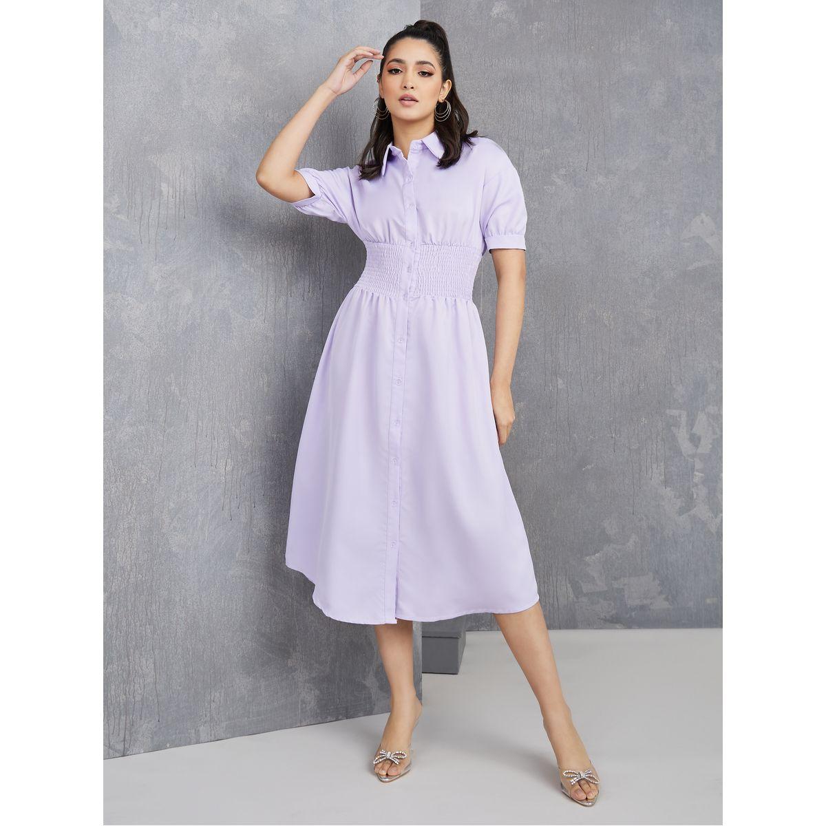 Styli Shirred Waistband Detail Shirt Midi Dress-women-clothing-dresses-image-2