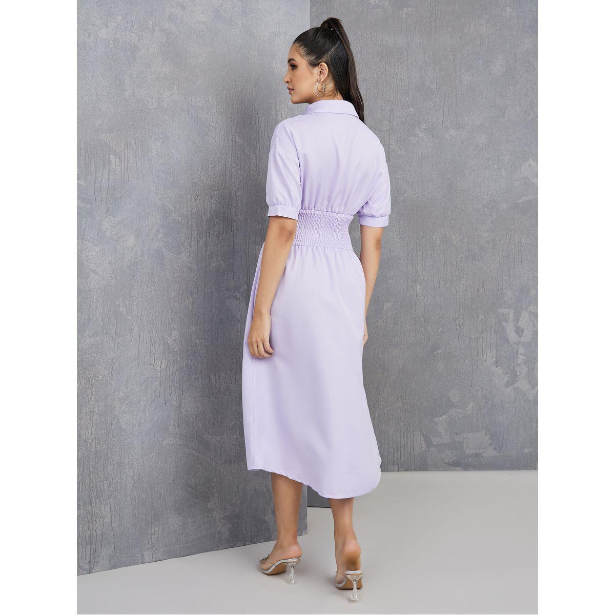 Styli Shirred Waistband Detail Shirt Midi Dress-women-clothing-dresses-image-4
