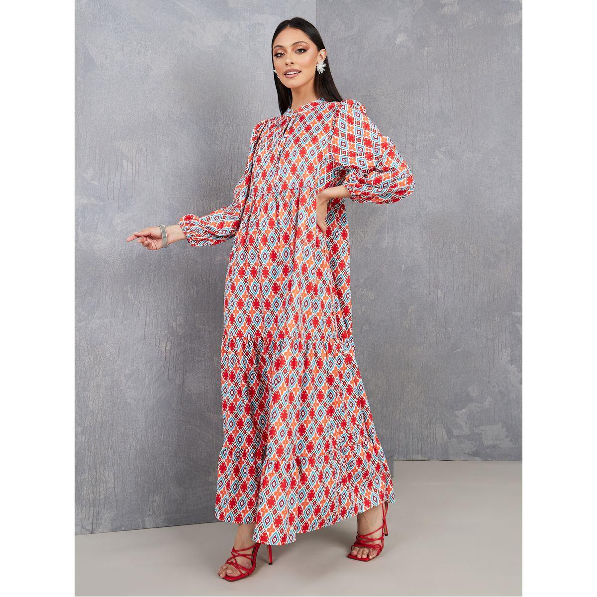 فستان طويل مطبع بطبعة هندسية-women-clothing-dresses-image-1