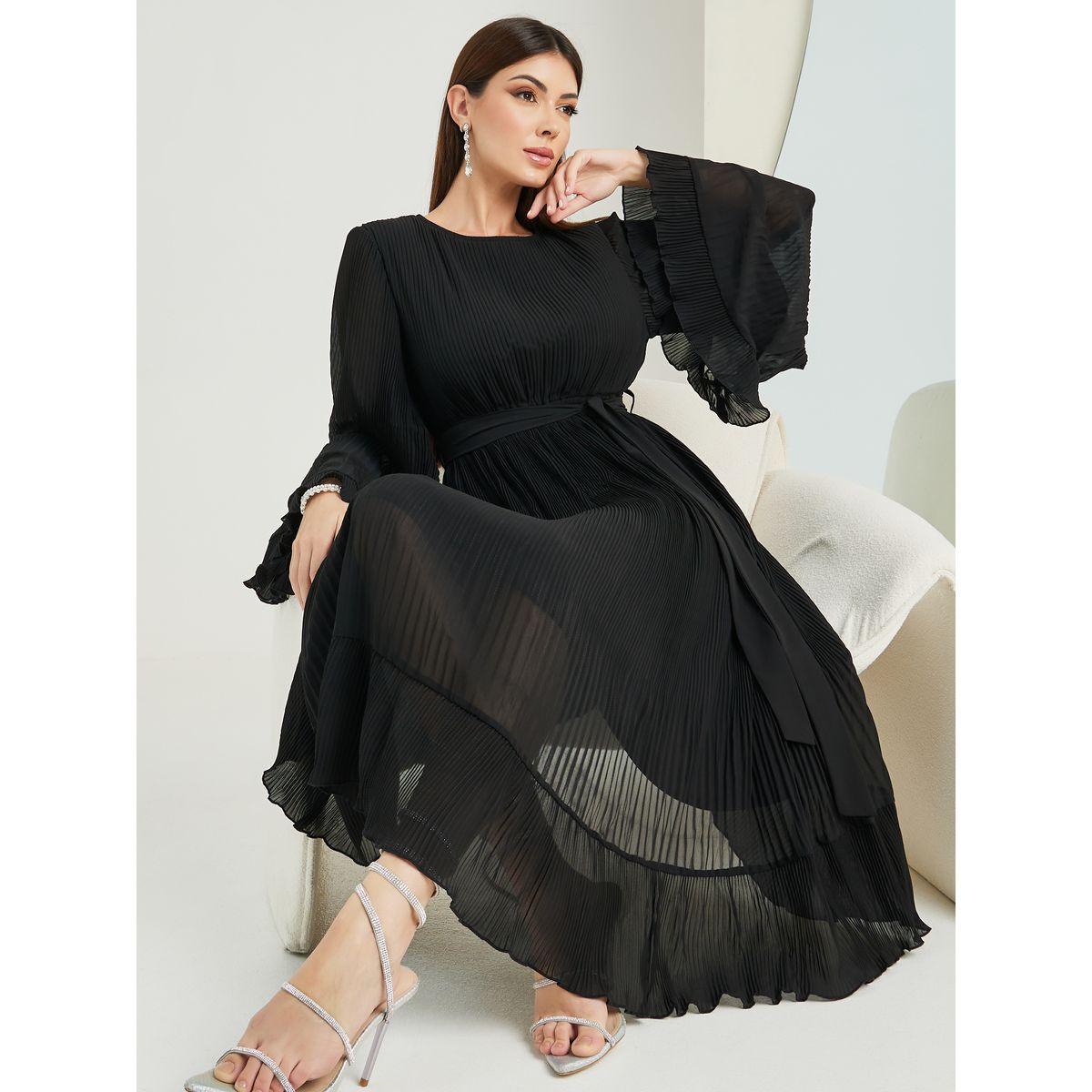 فستان ميدي بأكمام فلوس-women-clothing-dresses-image-1