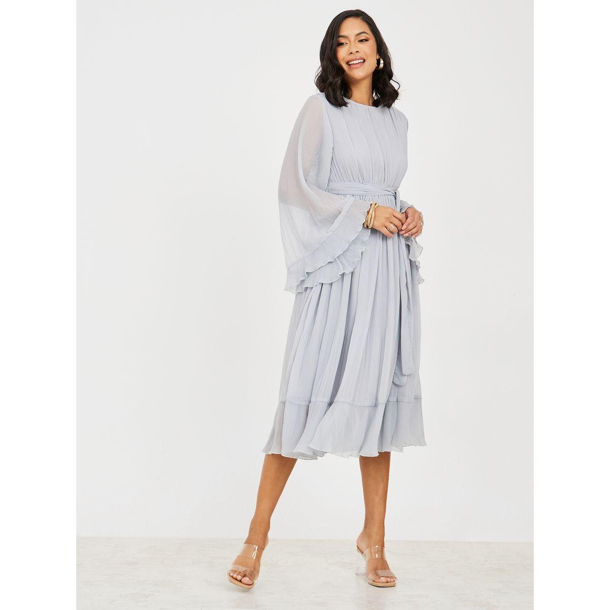 Styli Plisse Flute Sleeve A-Line Midi Dress-women-clothing-dresses-image-2