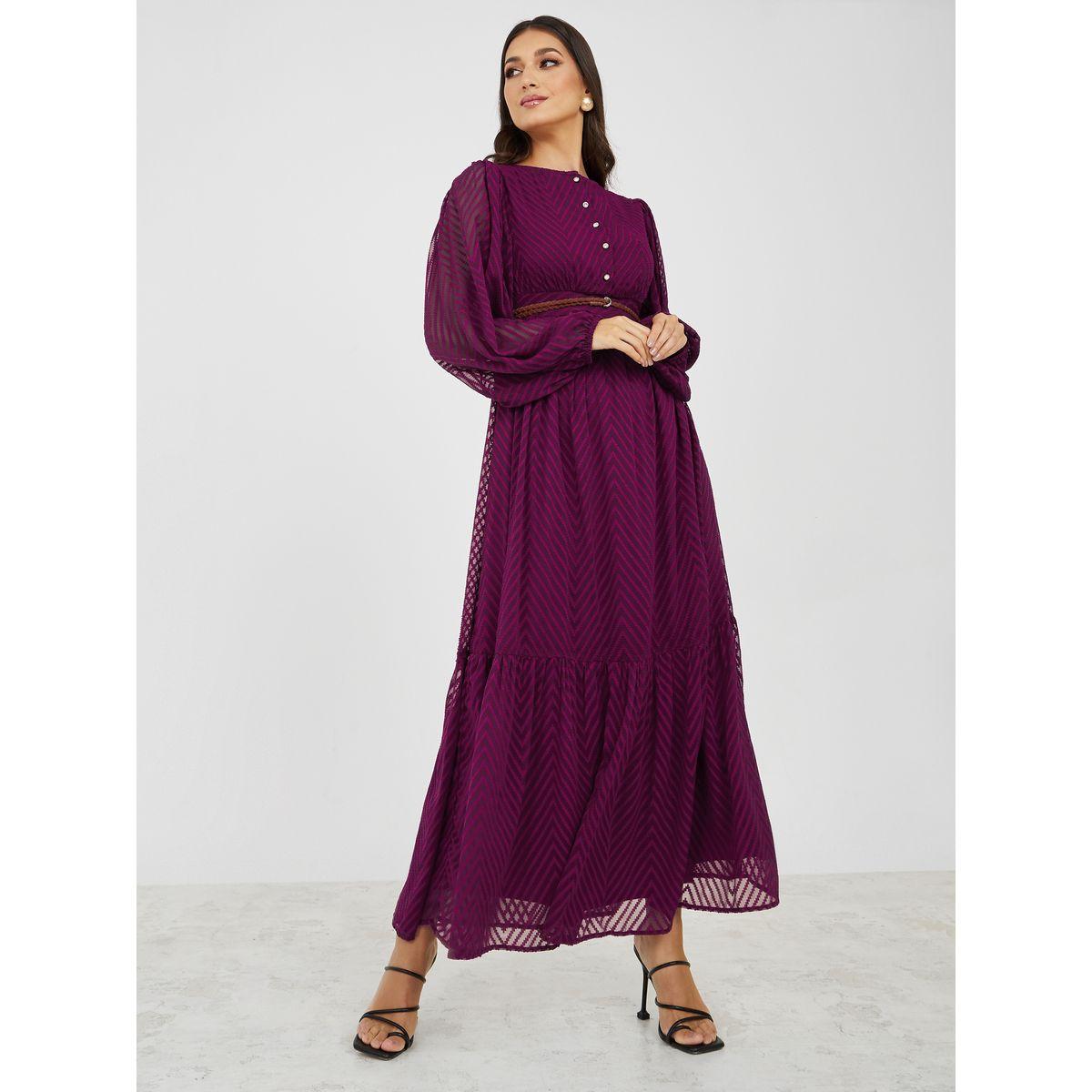 فستان طويل سادة باكمام شفافة-women-clothing-dresses-image-1