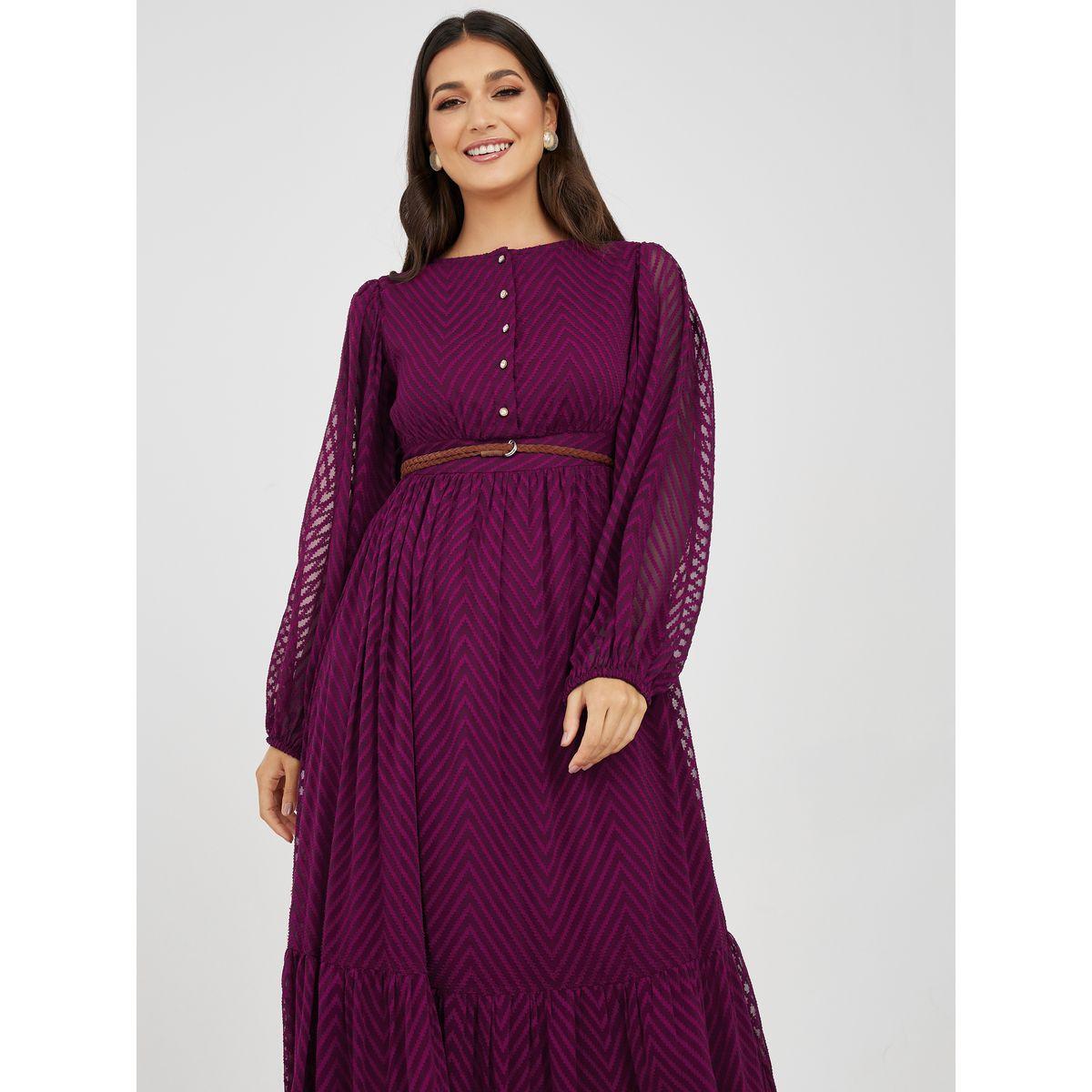 فستان طويل سادة باكمام شفافة-women-clothing-dresses-image-2