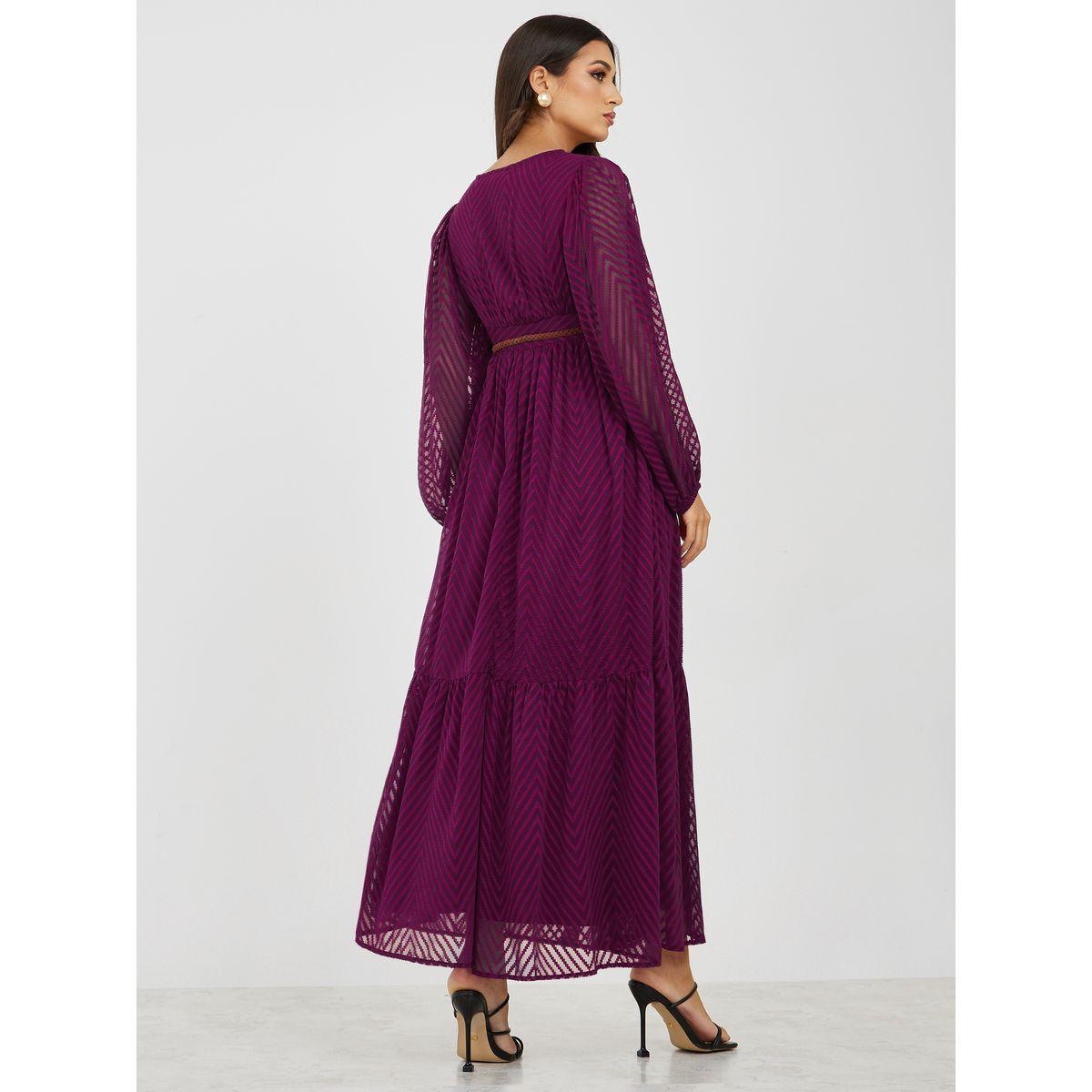 فستان طويل سادة باكمام شفافة-women-clothing-dresses-image-4