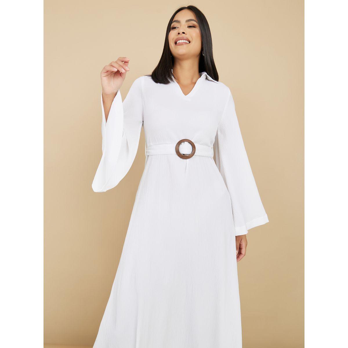 Styli Textured Belted A-Line Maxi Dress-women-clothing-dresses-image-2