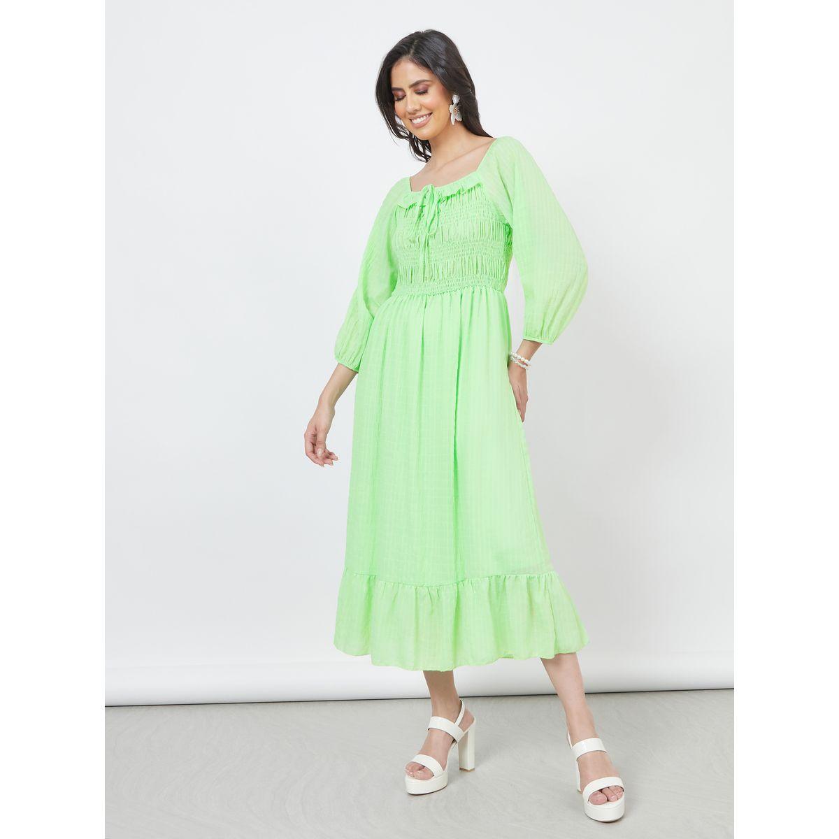 Styli Textured Smocked A-Line Midi Dress-women-clothing-dresses-image-1