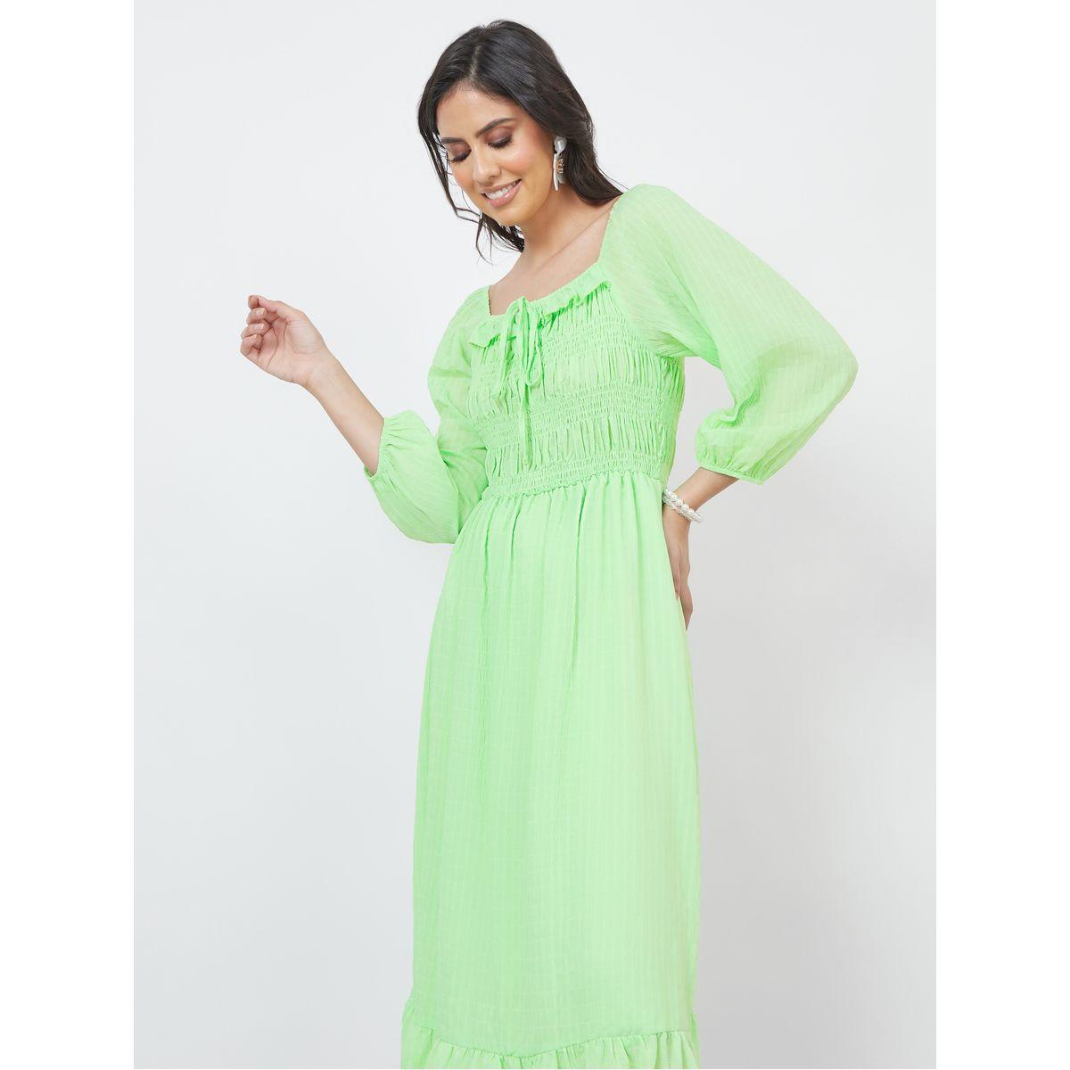 Styli Textured Smocked A-Line Midi Dress-women-clothing-dresses-image-2