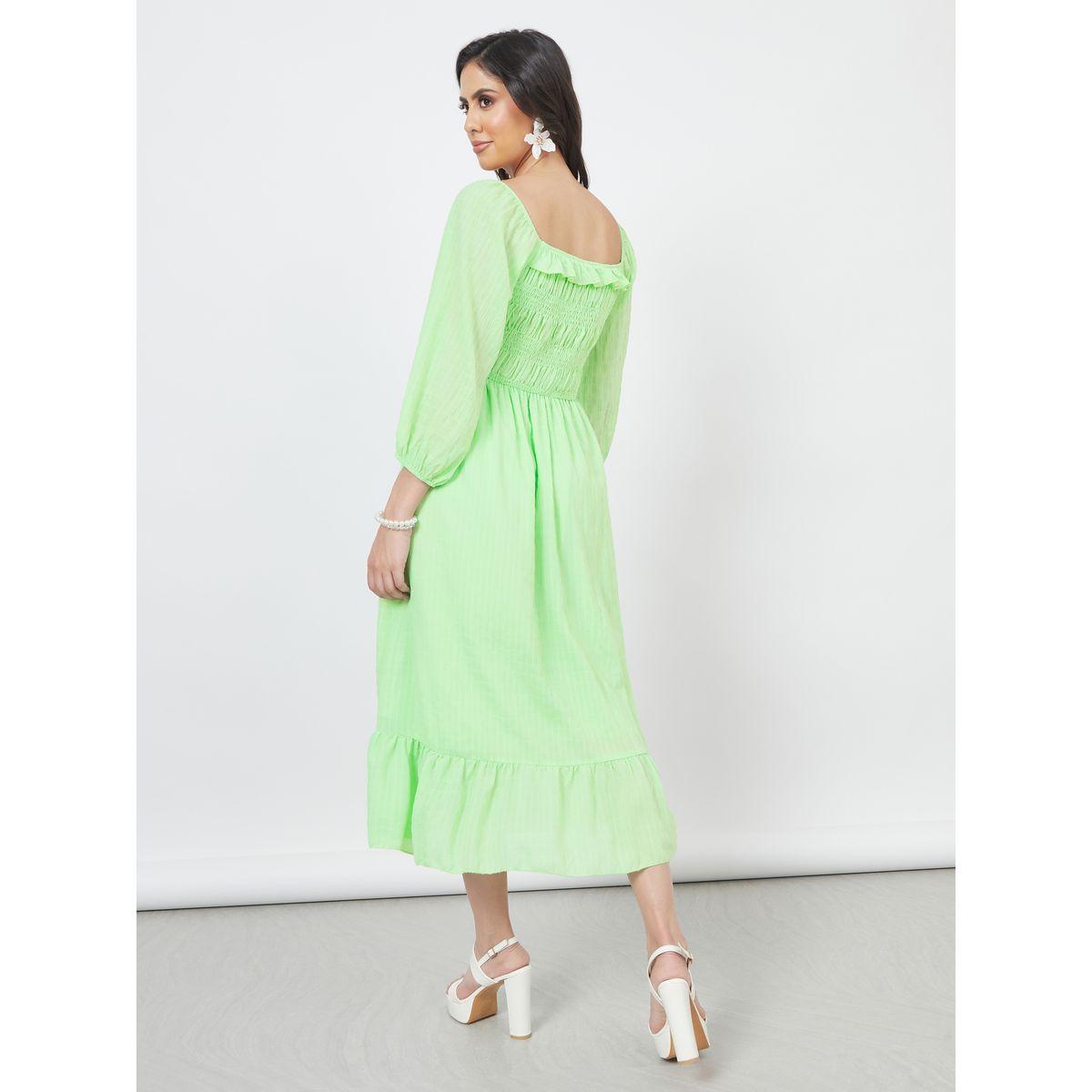 Styli Textured Smocked A-Line Midi Dress-women-clothing-dresses-image-4