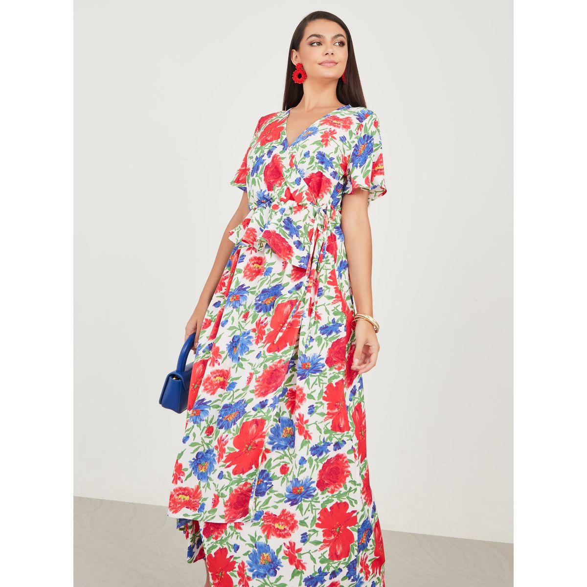 فستان طويل بنمط لف وكشكش-women-clothing-dresses-image-1