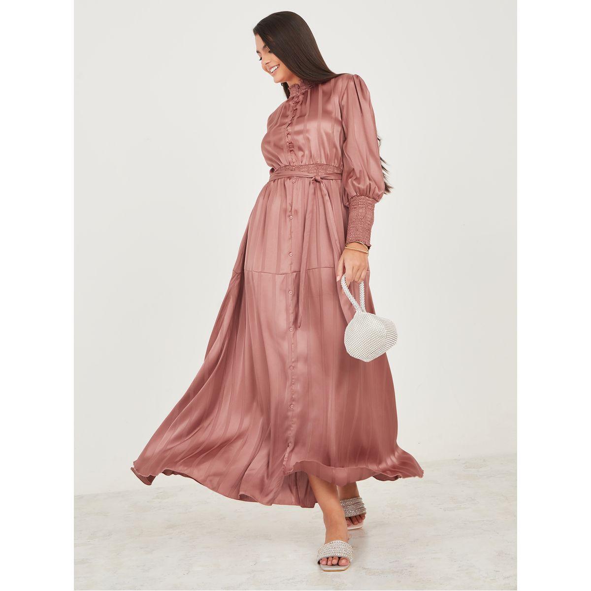 Styli Smocked Detail Button Down Shirt Maxi Dress-women-clothing-dresses-image-1