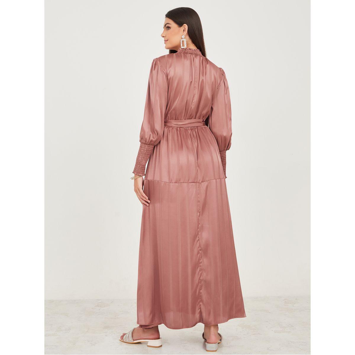 Styli Smocked Detail Button Down Shirt Maxi Dress-women-clothing-dresses-image-4