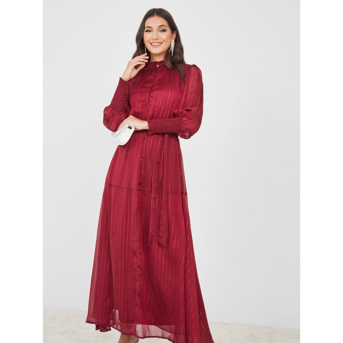 فستان طويل مخطط بنسيج اللوريكس-women-clothing-dresses-image-2