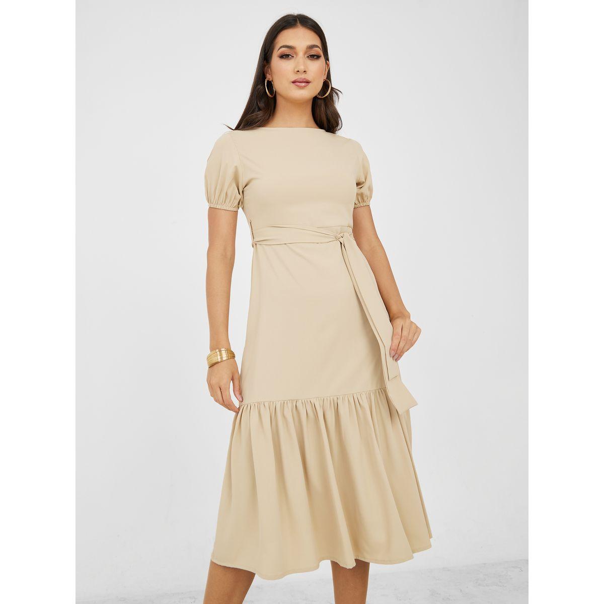 فستان ميدي سادة بربطة خصر-women-clothing-dresses-image-1