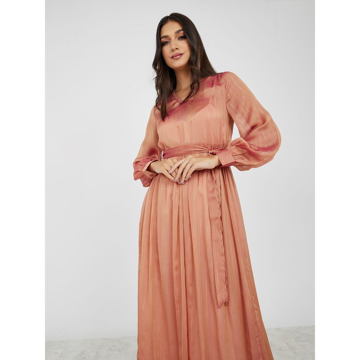 Styli V Neck Self Design A-Line Maxi Dress-women-clothing-dresses-image-2