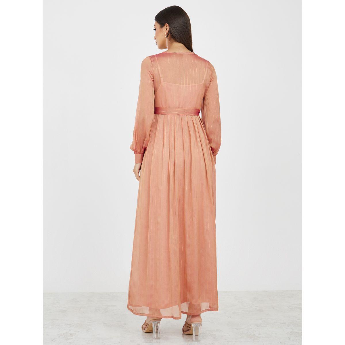 Styli V Neck Self Design A-Line Maxi Dress-women-clothing-dresses-image-4